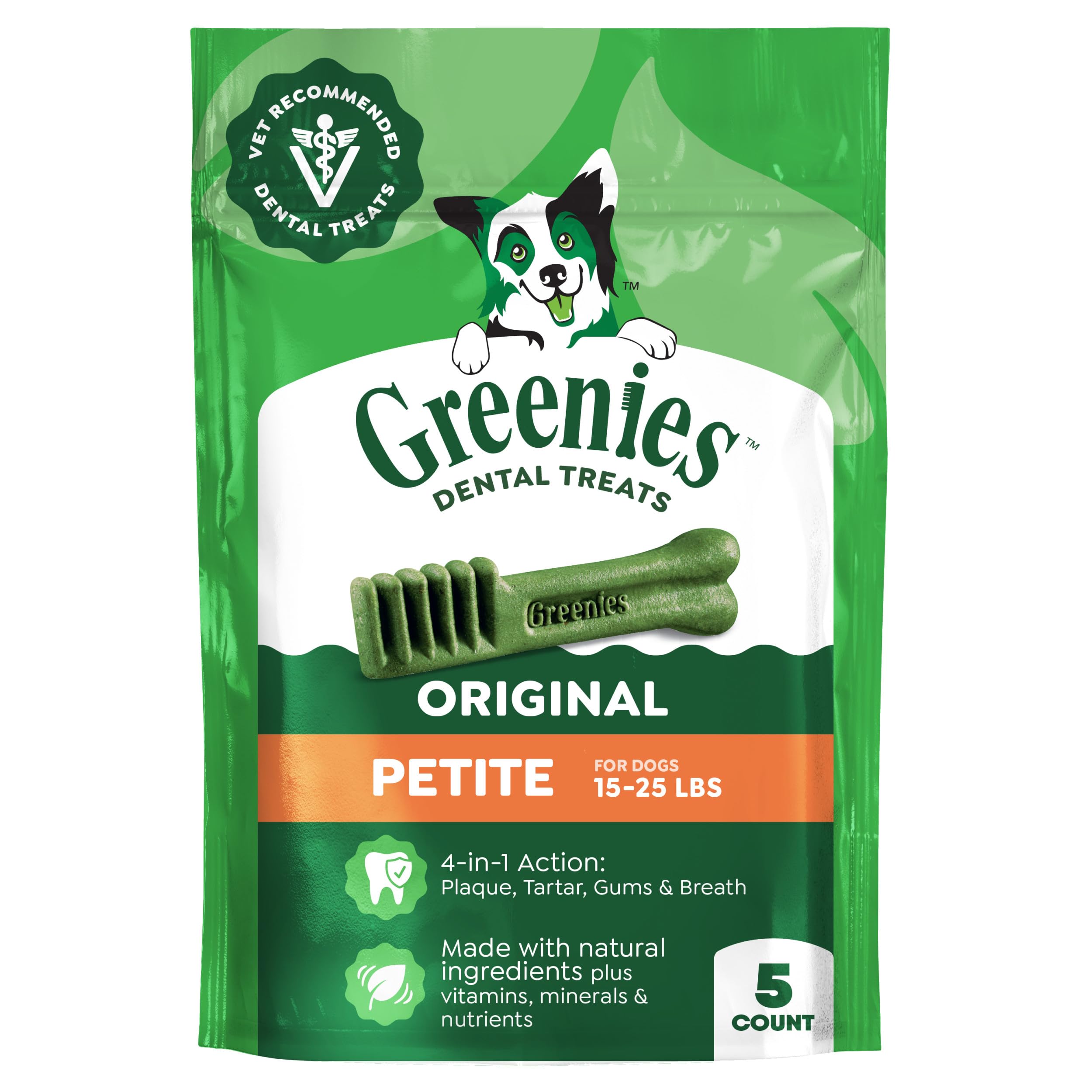 Greenies Petite Natural Dental Dog Treats, Original Flavor, 5 Count