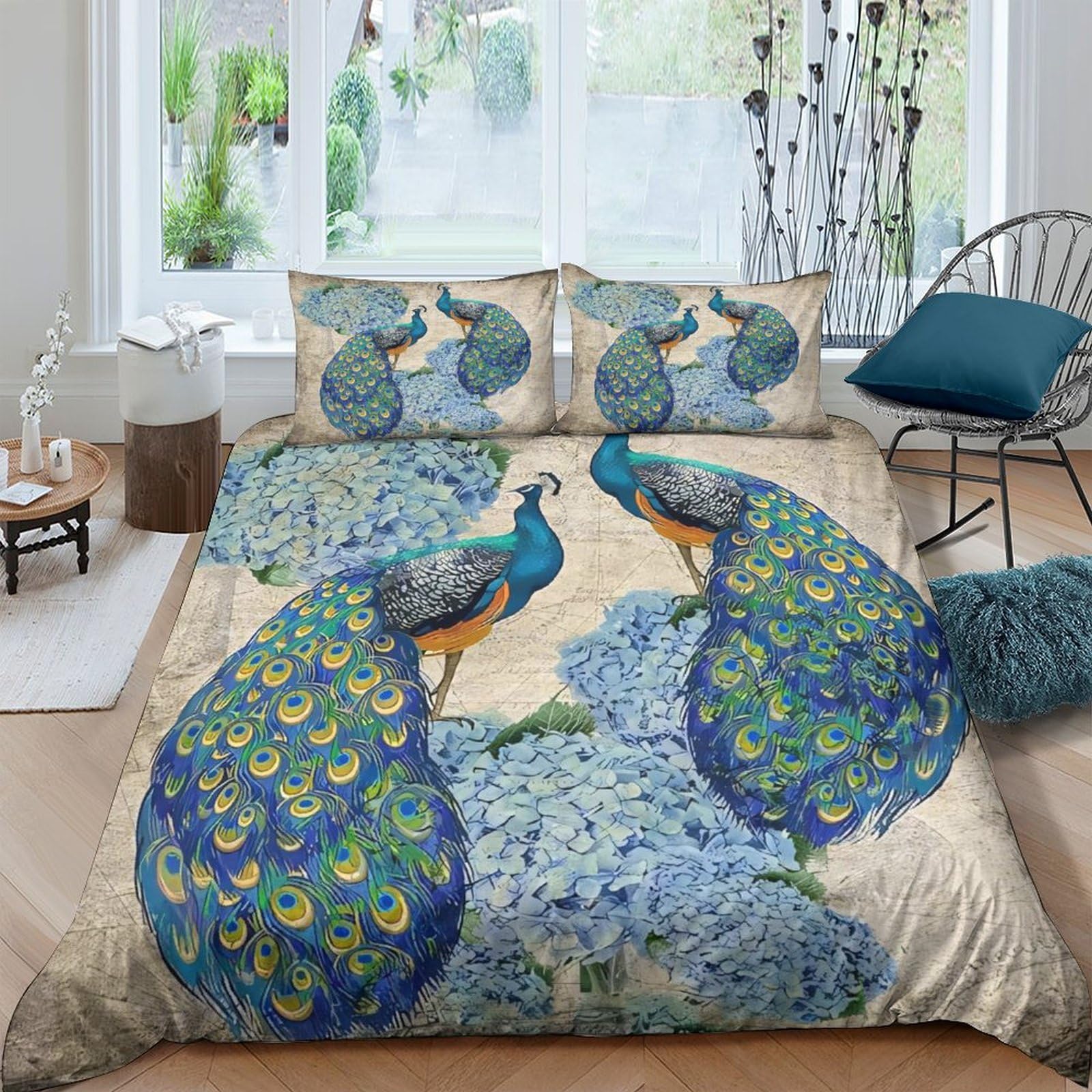 Ctjqhvkz Style-10 3D Printed Peacock Garden Fitted Sheet Microfiber Soft Durable Floral Bed Cover For Bedroom Guest Room Decor Single（135X200cm）