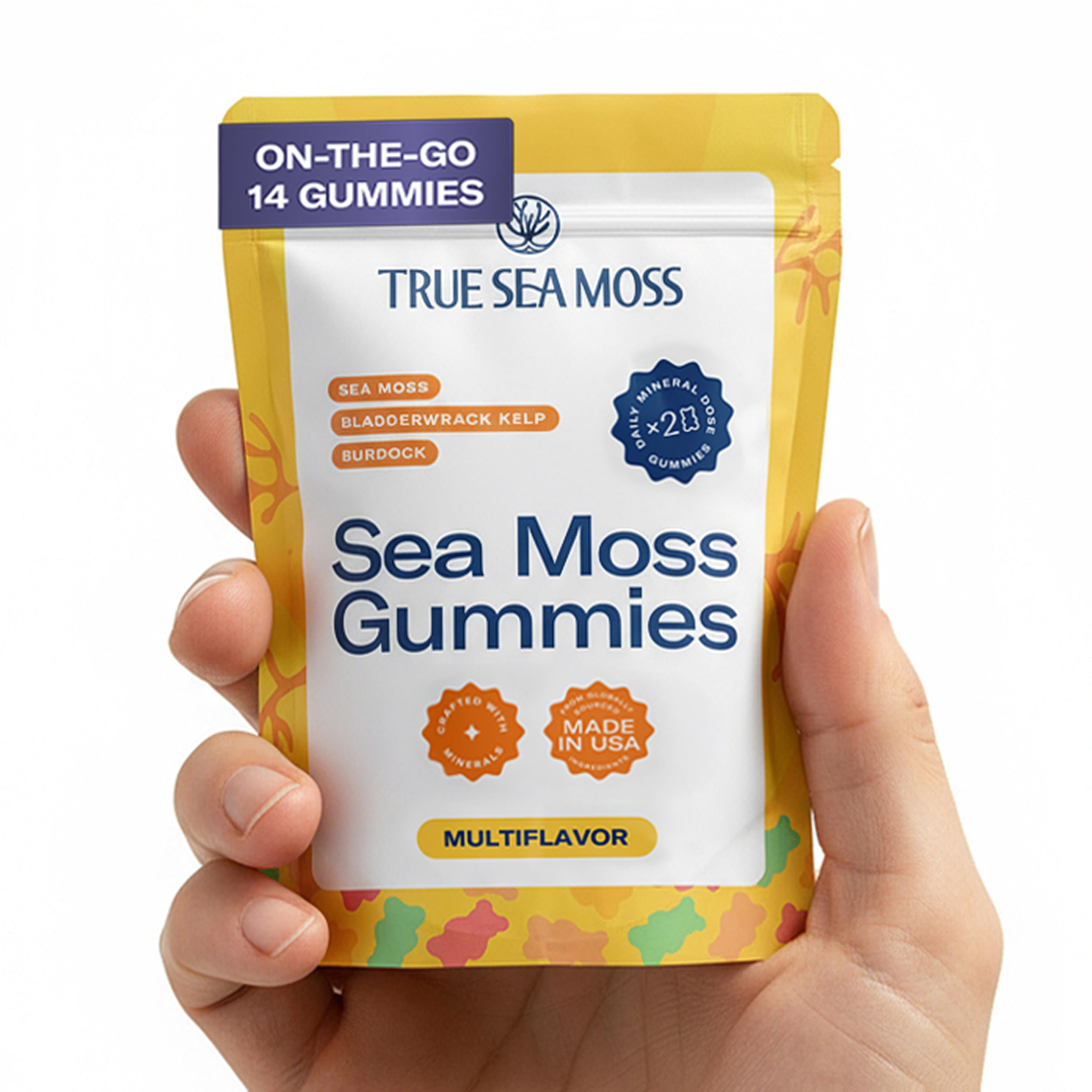 TrueSeaMoss Gummies Sample – 1200mg Irish Sea Moss + Bladderwrack & Burdock Root – Travel-Size, Fruity – 14 Gummies – Easy On-the-Go Wellness