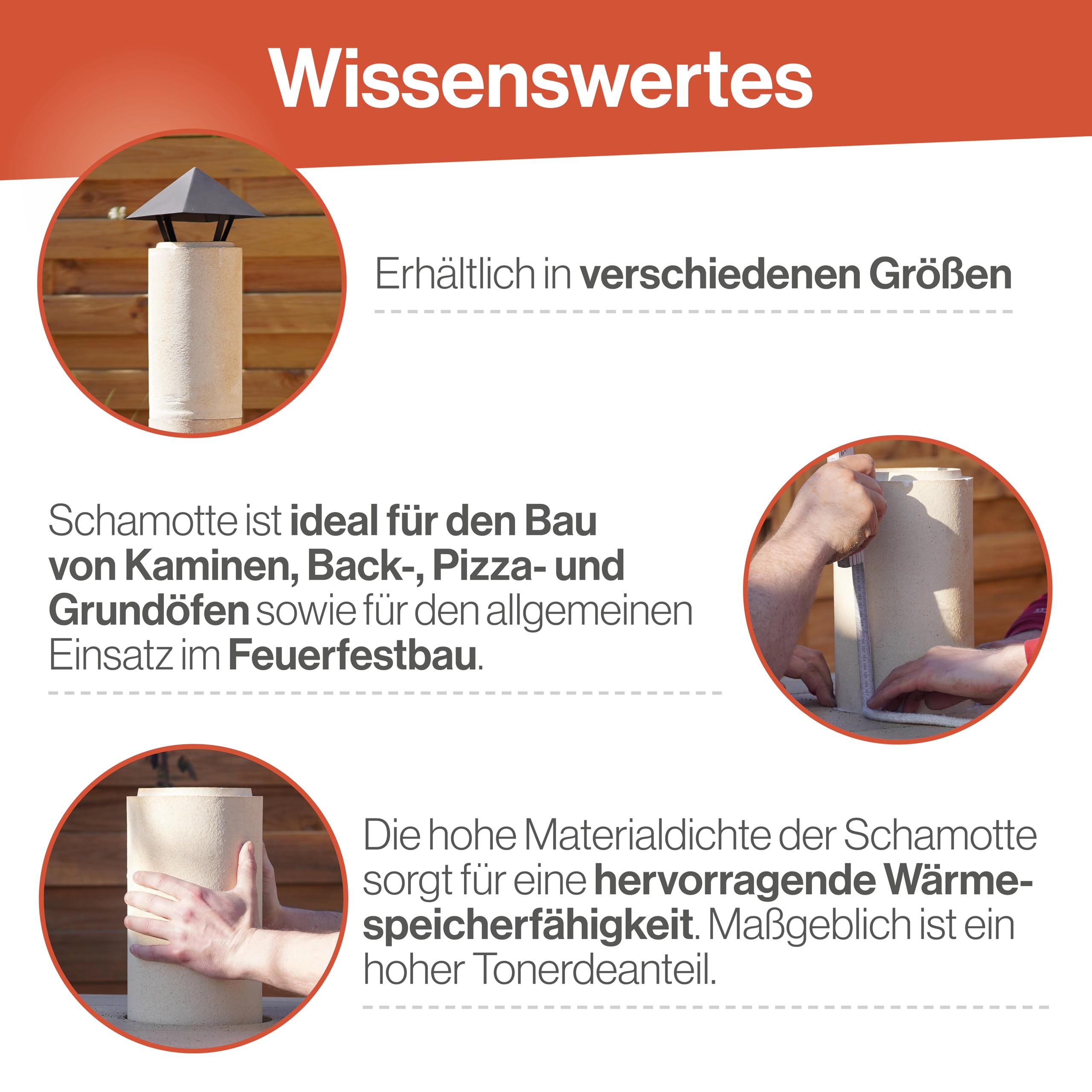 Feuerfest 123 - Schamotterohr Ofen [Ø 120x300 mm] (Innendurchmesser x Länge) - Für Kaminöfen, Öfen & Grills - Schamottstein 1.400 °C hitzebeständig - Ofenrohr aus Schamotte - Mit Nut und Feder