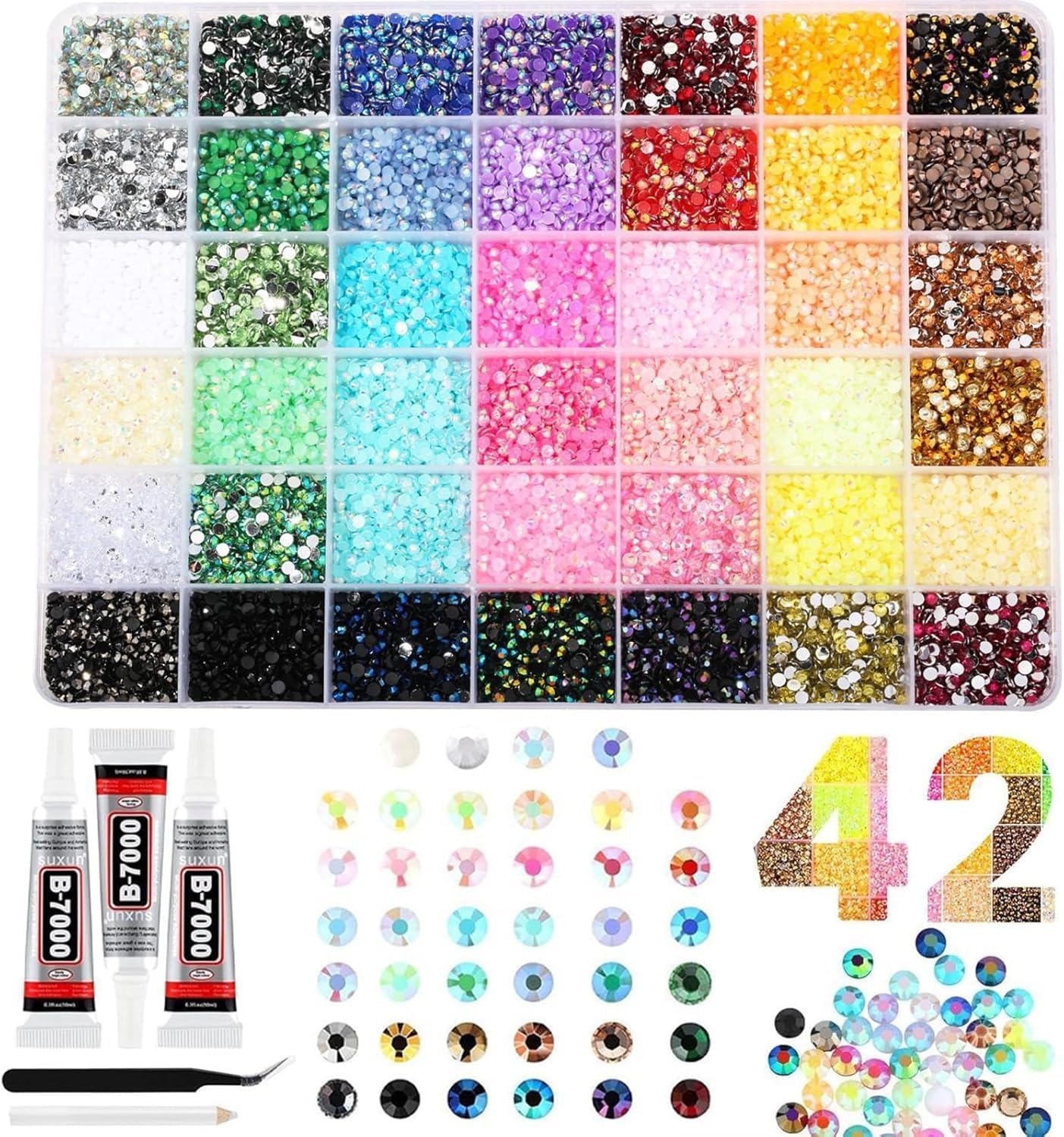 Lot de 32 000 Strass en Résine Bedazzling Kit - 40 Couleurs 3 mm Strass Ongle Nail Art - Diamants en Cristal À Dos Plat Stras À Dos Plat pour Travaux Manuels, Pour Vêtements, Chaussures (42 Couleurs)