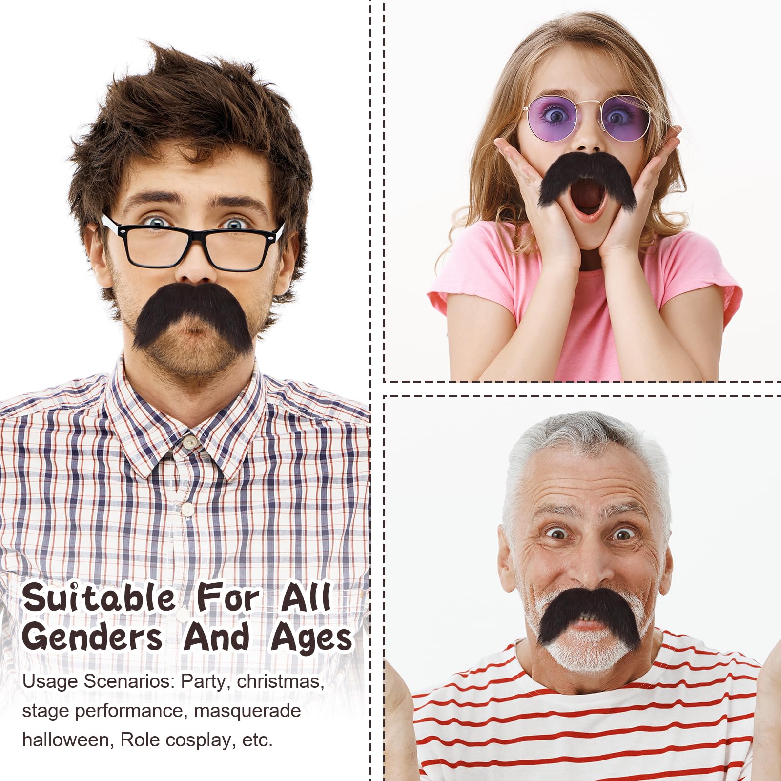 Moustache Autocollante Fausse Barbe Perruques Drôles Artificielle Homme 146098024907