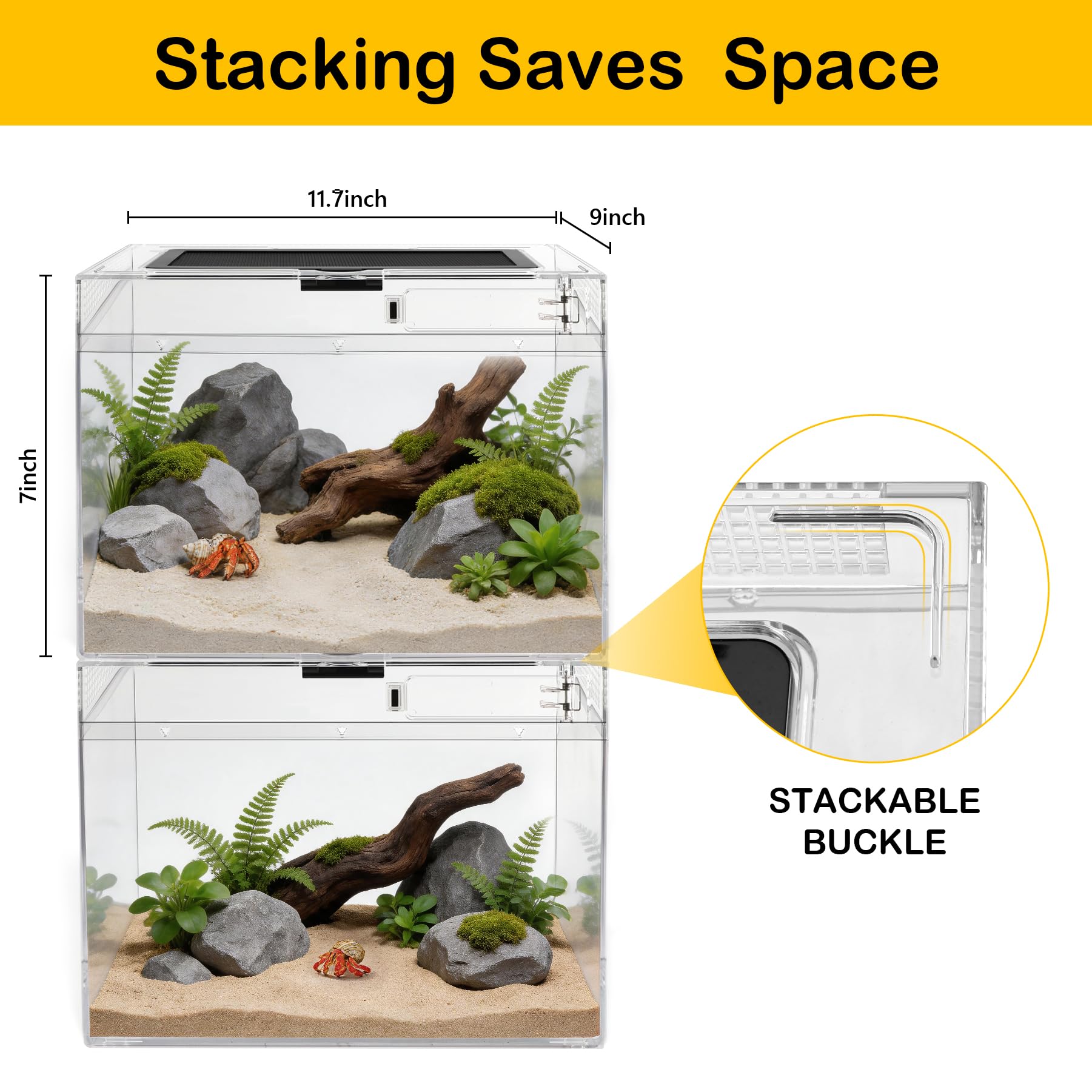 HELIME Terrarium-Set für Reptilien, Polycarbonat, 5-teilig, Starter-Habitat für Vogelspinnen, Eidechsen, Frösche, Geckos oder Einsiedlerkrebse, Tank mit ausbruchsicherem Verschlussdeckel, Hygrometer