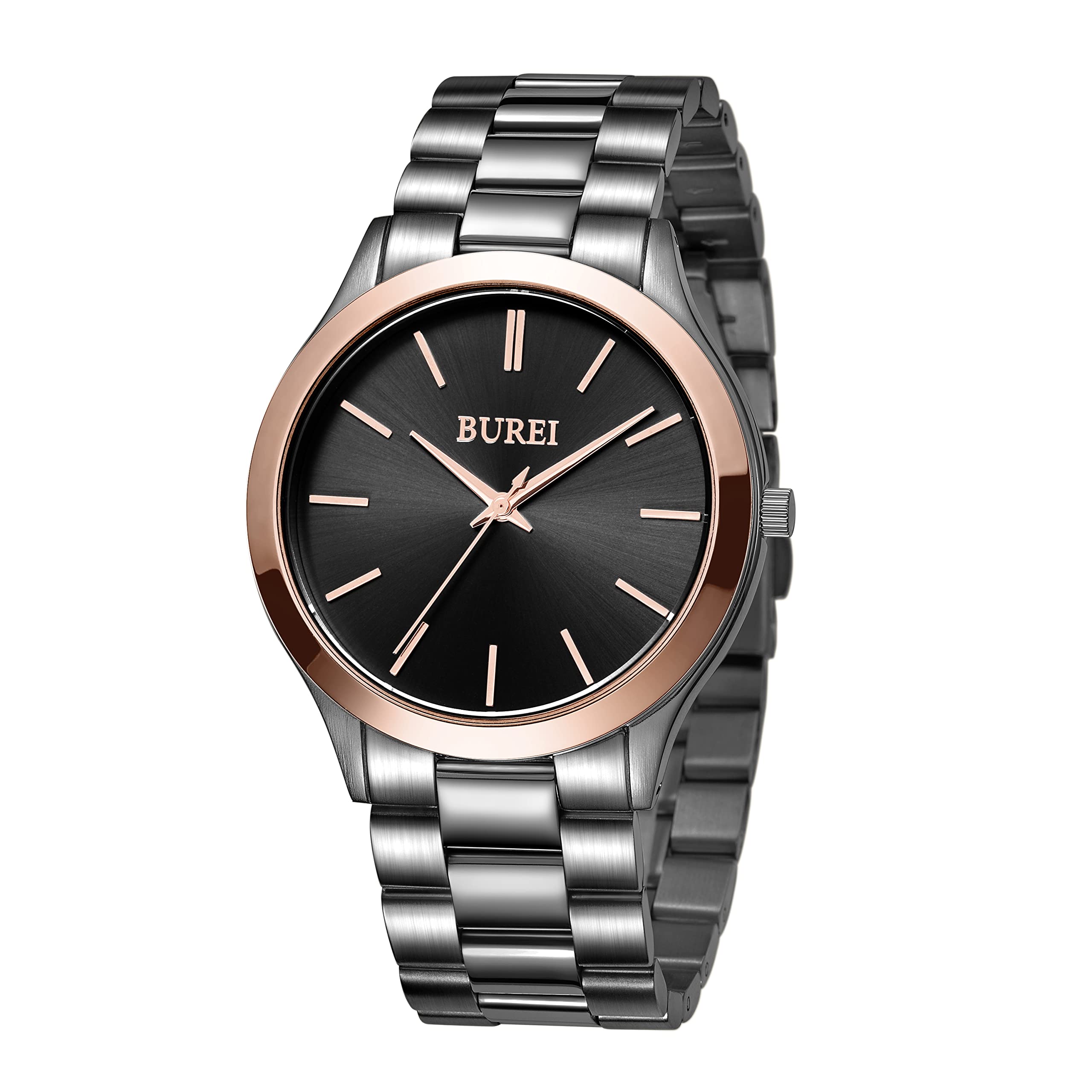 BUREIMen's Watches Slim Minimalist Stainless Steel Quartz Analog Watch Japanese Movement Waist Watch for Men 44mm Large Case