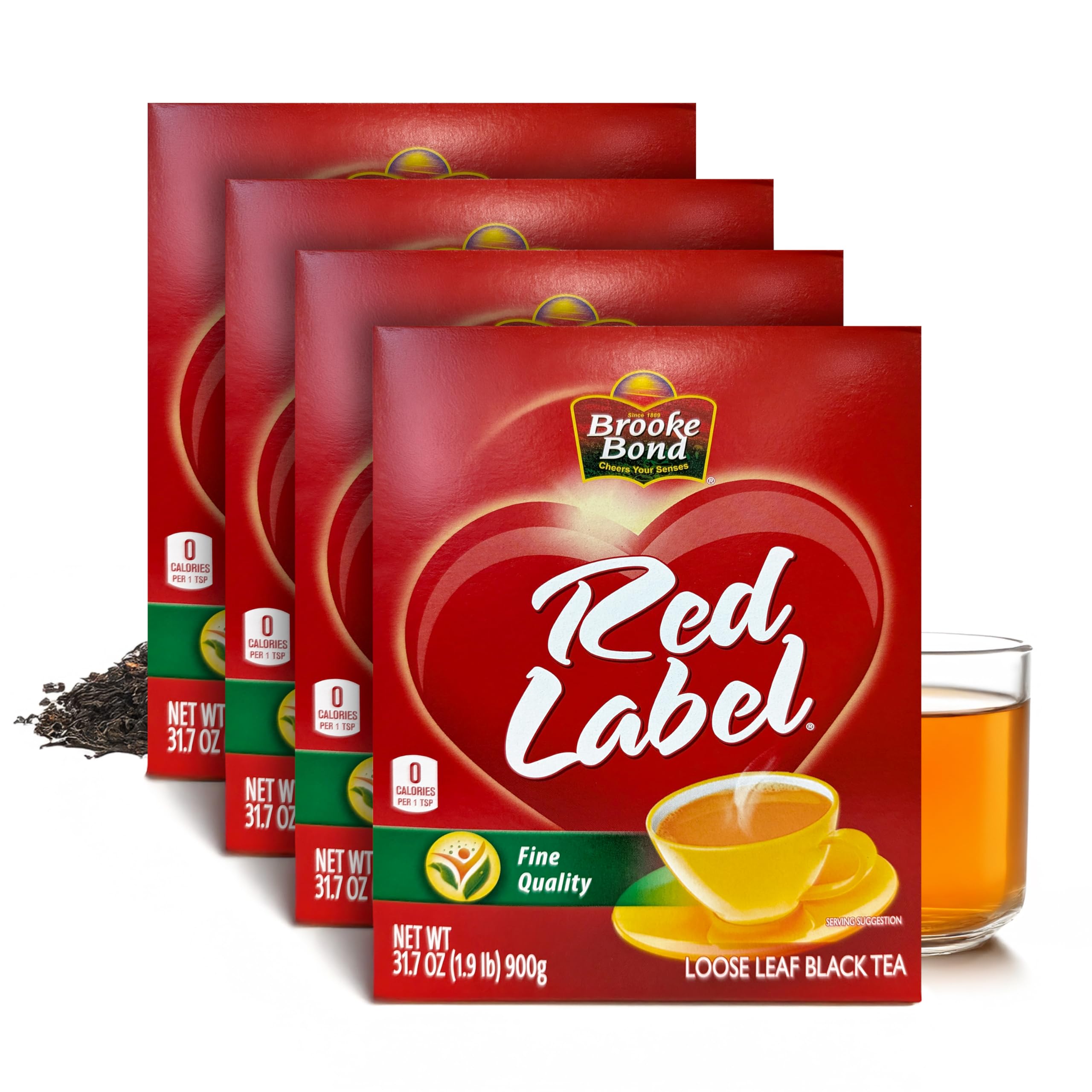 Red Label Tea by Brooke Bond | Loose Leaf Tea | Black Tea | Compatible for Chai & Milk | Premium Blend | Refreshing Taste | 900 Grams (Pack of 4)