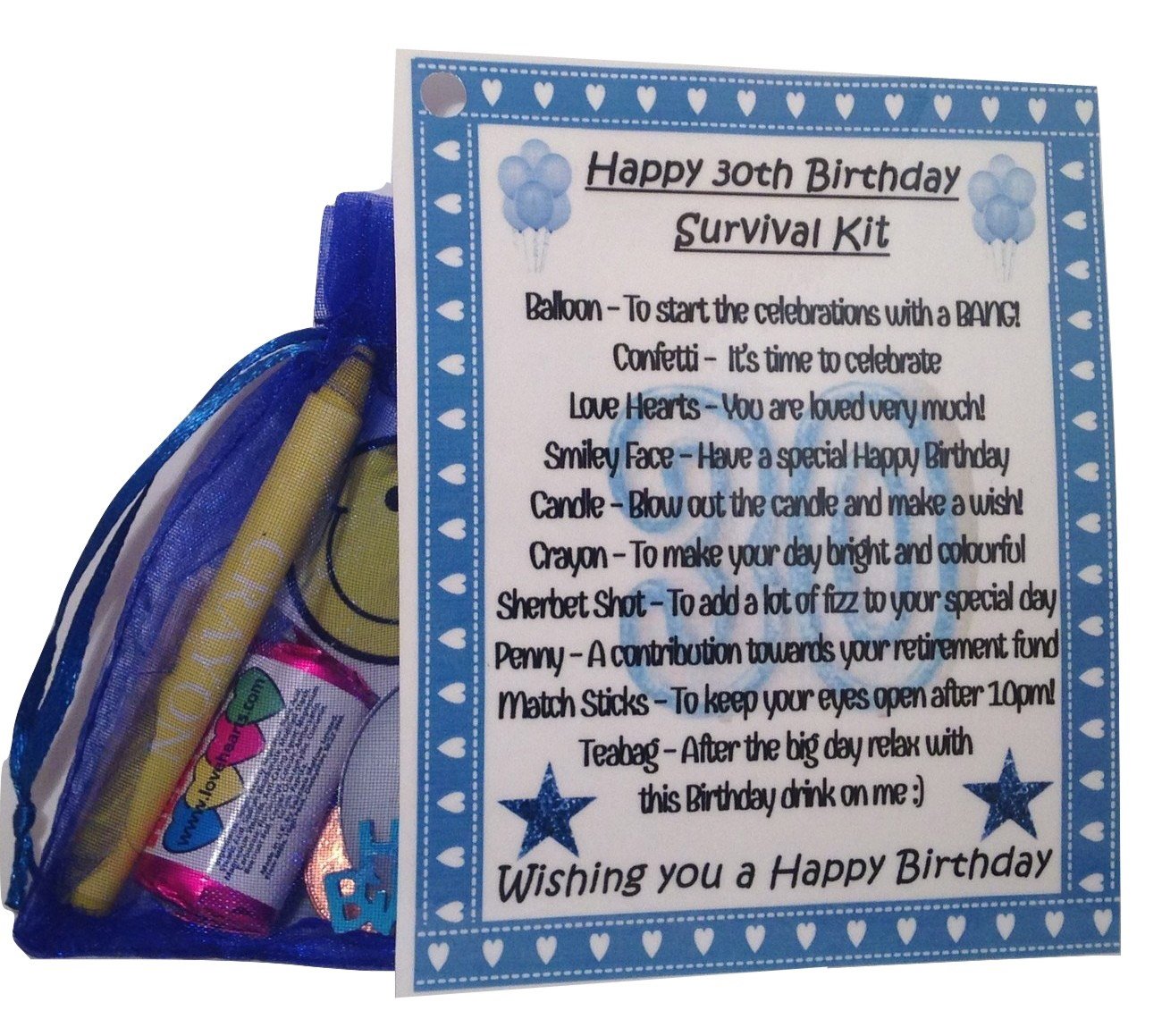 30th Birthday Gift and Card. Keepsake Novelty Survival Kit.