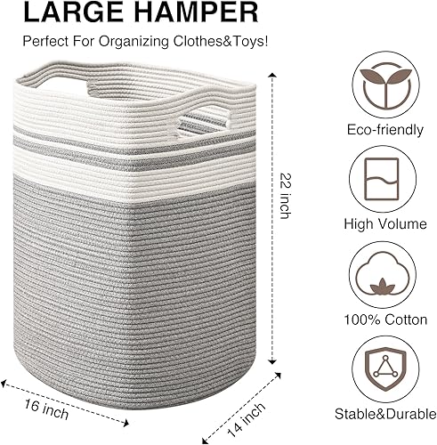 Miniatura 79 de Cesta grande para manta para sala de estar, canasta de almacenamiento rectangular, canasta grande para mantas, cestas de cuerda de algodón tejida