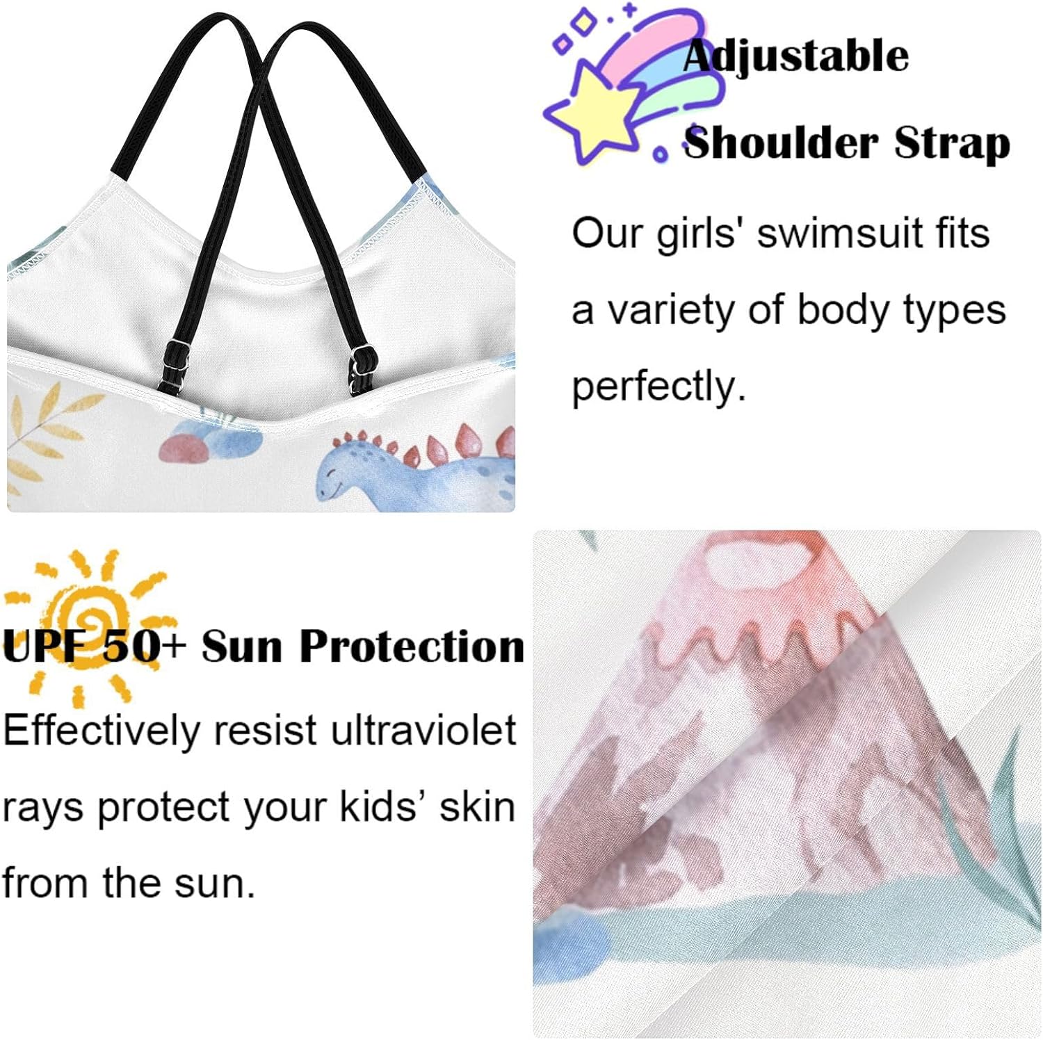 Girls One Pieces Swimsuit Cute Beach Swimwear with Adjustable Strap 3-10 Years