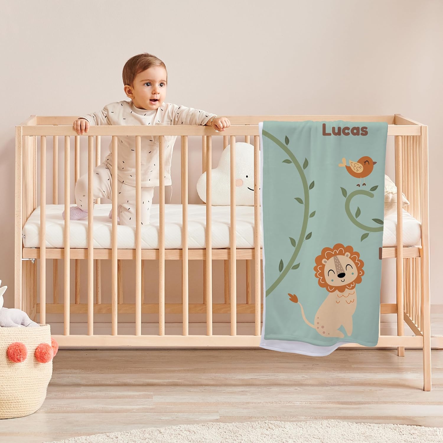 Prints Next Day – Premium Lightweight Custom Safari Animal Plush Throw Blanket with Kid's Name – Soft – Personalized Kids Gift – Safari Animal Themed Bedroom - Nursery - Printed in America - 30" x 40"