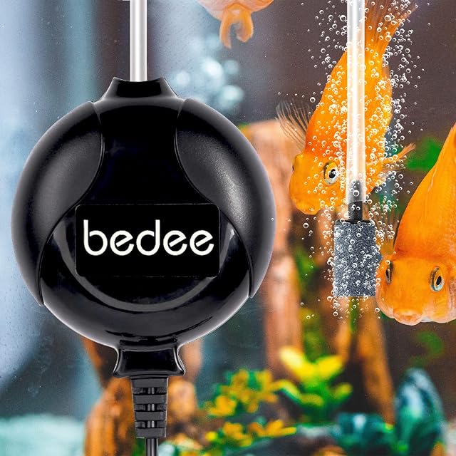 Bedee Aquarium Air Pump, Fish Tank Air Pump Fish Pump Aquarium Pump Oxygen Supply Super Silent 0.45L/Min with Air Stone Tubing Accessories for Fish Tank UP to 50 Litre