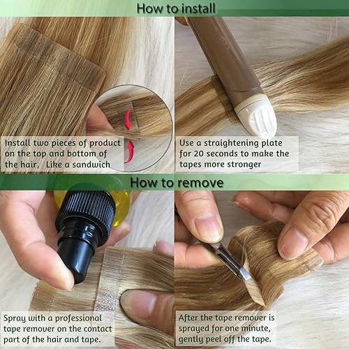 Miniatura 6 de GOO GOO Extensiones de cabello humano con cinta, 1622 rubio claro con reflejos rubios dorados, 18 pulgadas, 1.76 onzas, 20 unidades, puntas gruesas,