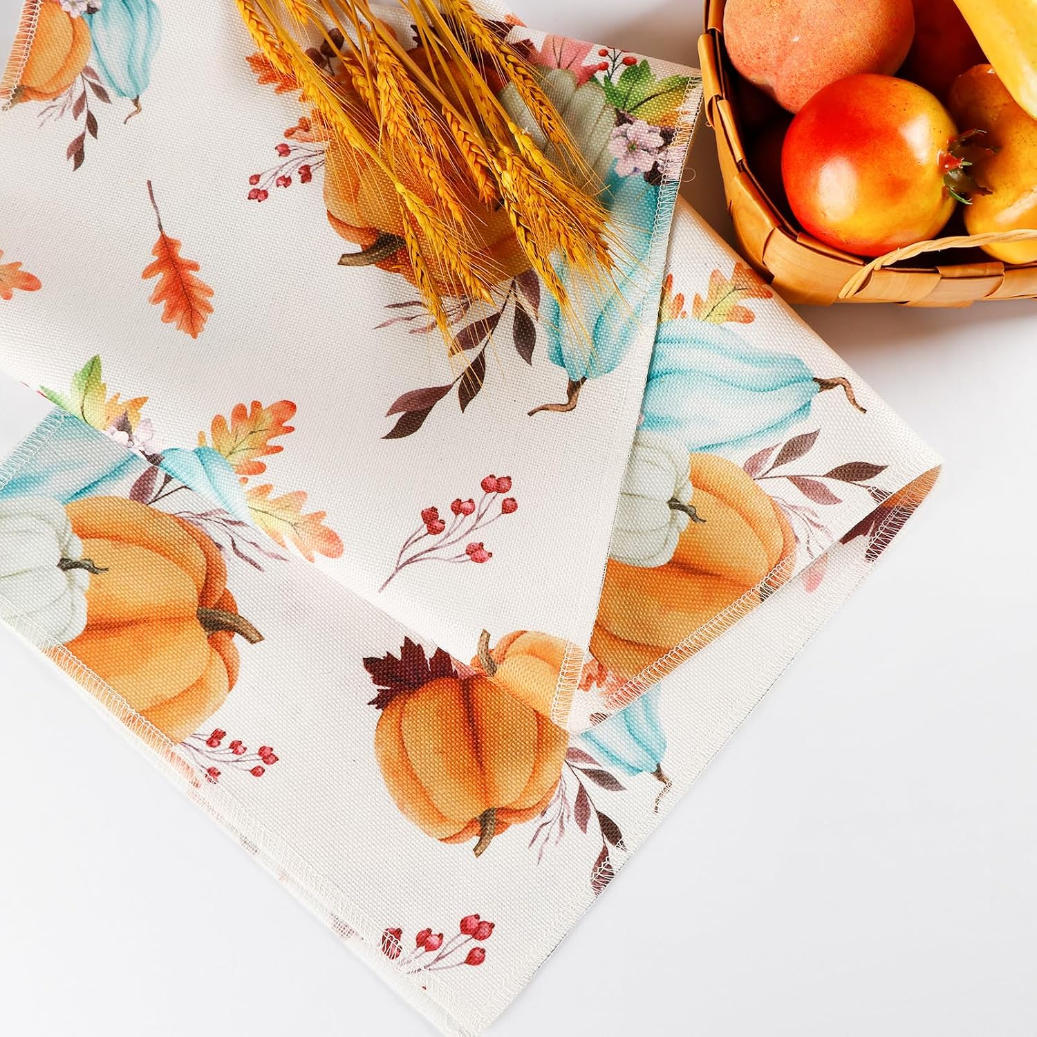 OurWarm Fall Table Runner, Thanksgiving Pumpkins Eucalyptus Leaves Table Runners 13 x 72 Inch Harvest Table Runners Holiday Dining Room Kitchen Table Party Decorations
