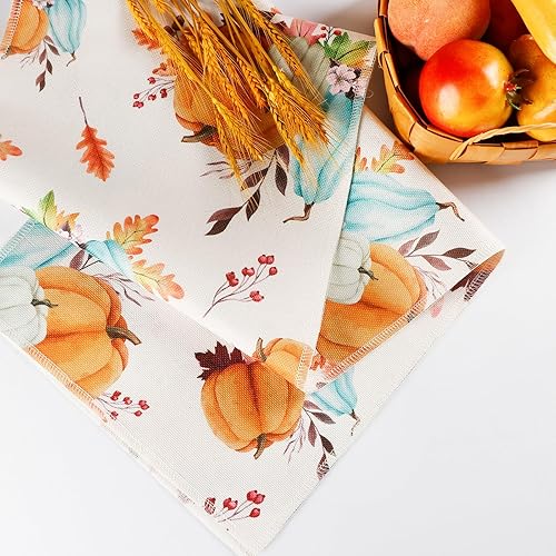 Miniatura 4 de OurWarm Camino de mesa de otoño, calabazas de Acción de Gracias, hojas de eucalipto, caminos de mesa de 13 x 72 pulgadas, caminos de mesa de