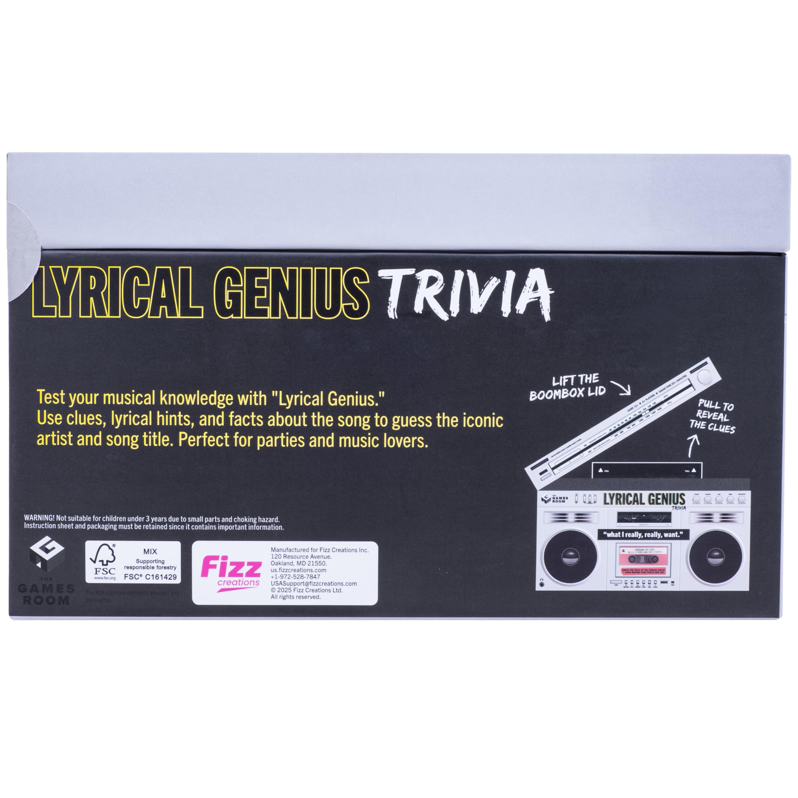 Fizz Creations Lyrical Genius. Musik-Trivia-Spiel. Nostalgisches Retro-Boombox-Design, Partyspiele, Familienspiel, 2+ Spieler, Spielzeit 25+ Minuten