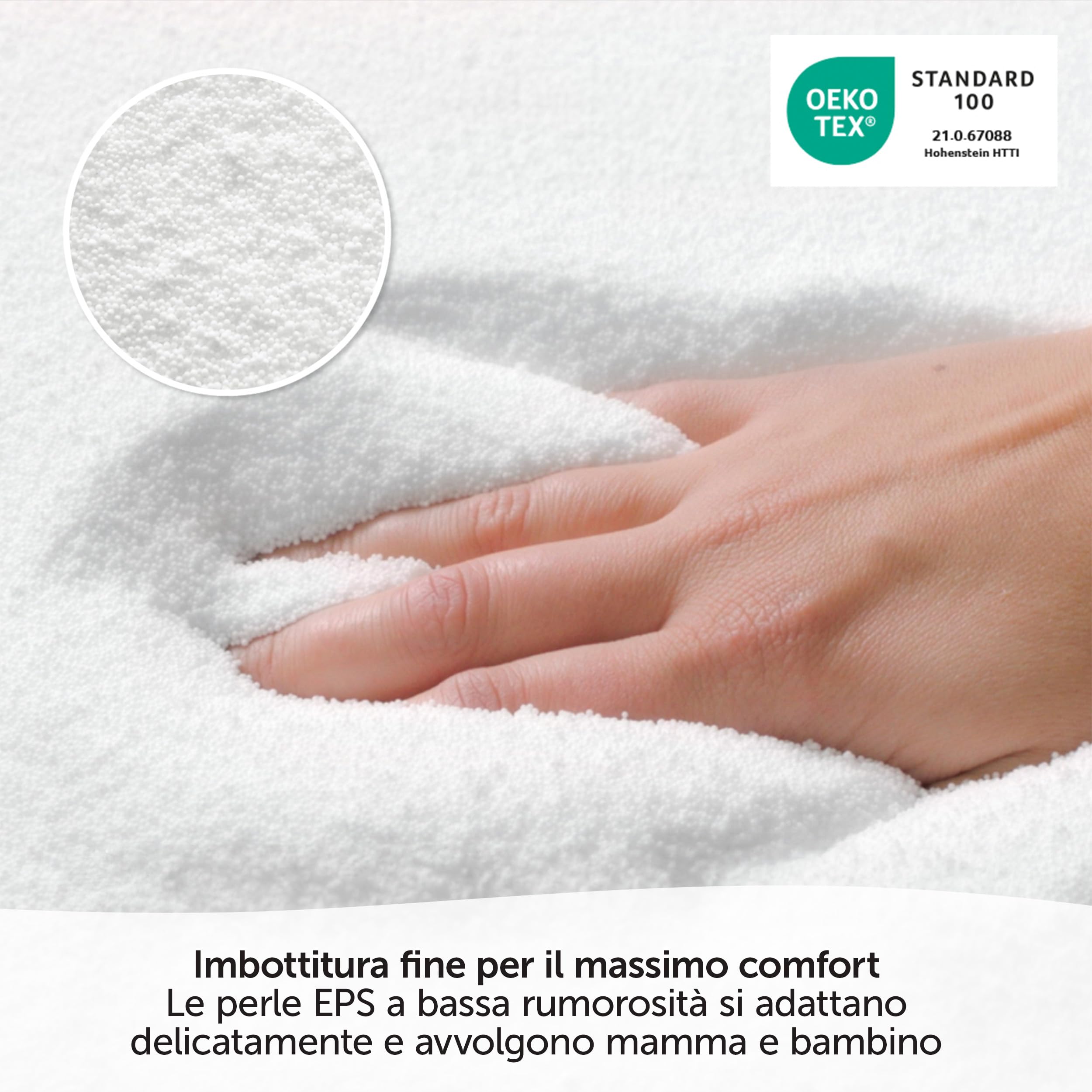 Theraline Cuscino Allattamento e Gravidanza 190 cm - Imbottitura Microperle EPS, Federa Cotone 100% | Lavabile, senza Sostanze Nocive - Bianco Grigio
