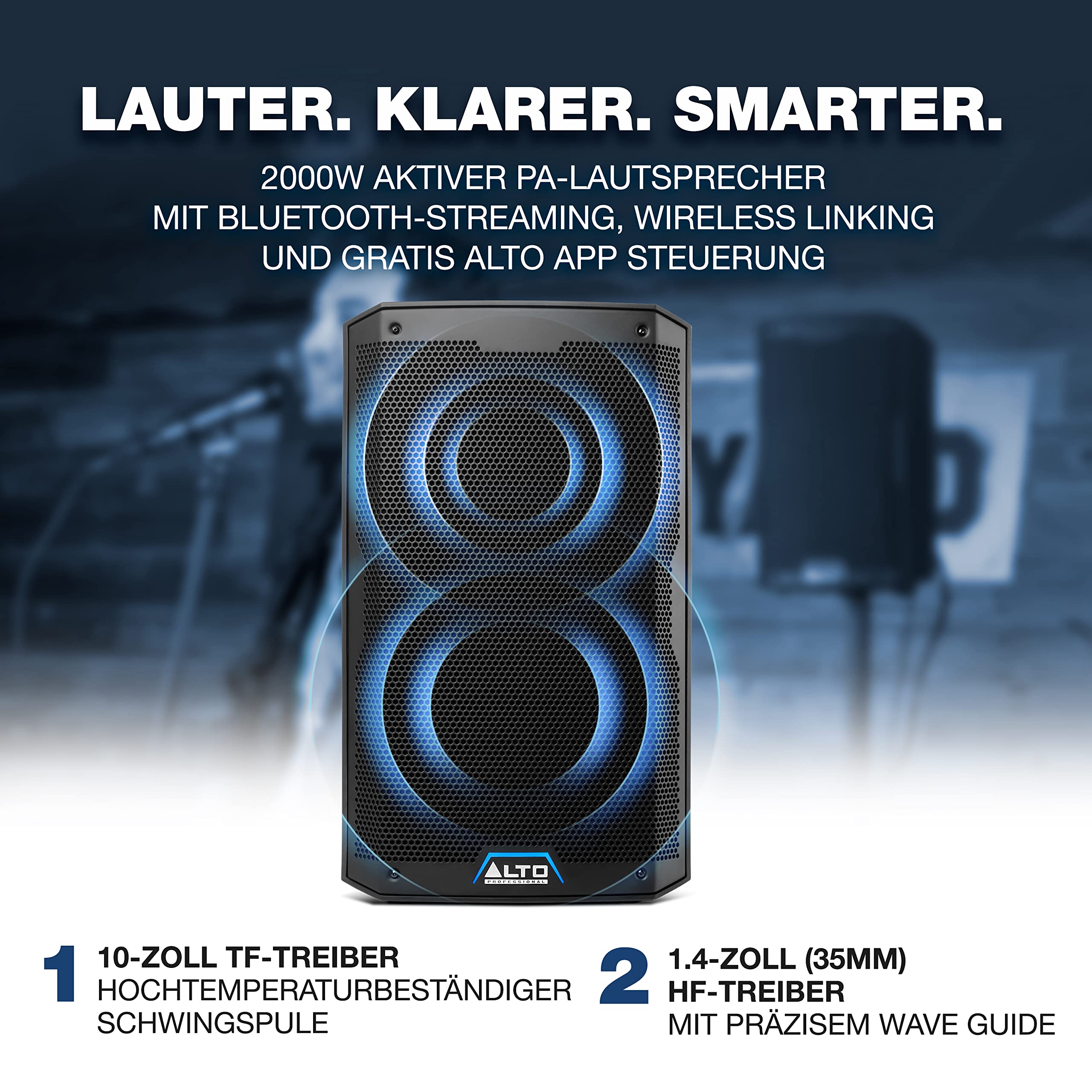 ALTO TS410 2000 Watt 10-Zoll Aktiver PA-Lautsprecher mit 3-Kanal Mixer, Bluetooth-Streaming, Drahtloser Lautsprecherkopplung, DSP App