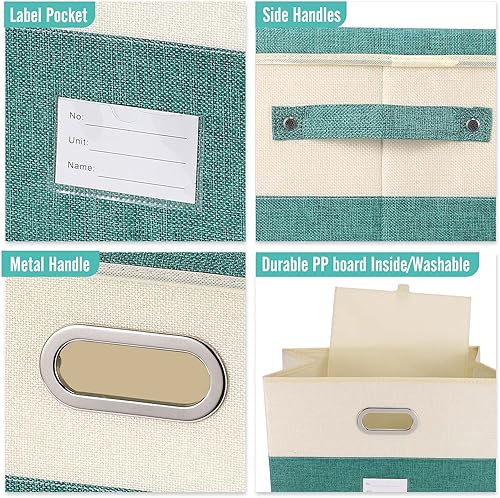 Miniatura 9 de Papelera Valease de almacenamiento, plegable, de tela de lino, con tapa y asas extraíbles, organizador de cajas de almacenamiento lavables, cubos