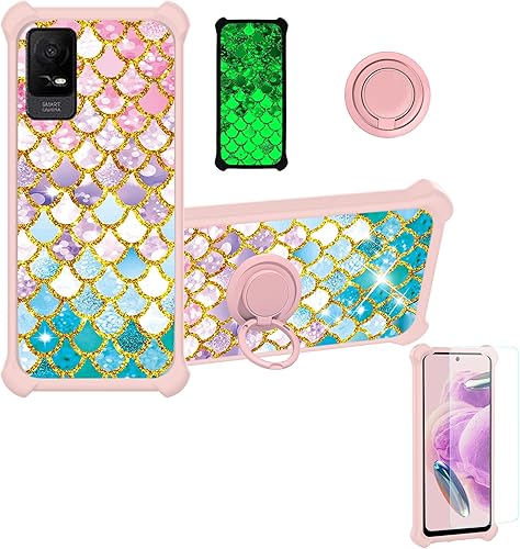 Miniatura 5 de jioeuinly ATT Calypso 3 - Funda compatible con ATT Calypso 3 funda de teléfono Cricket Debut Smart 2022 PC duro  silicona suave Soporte de anillo de