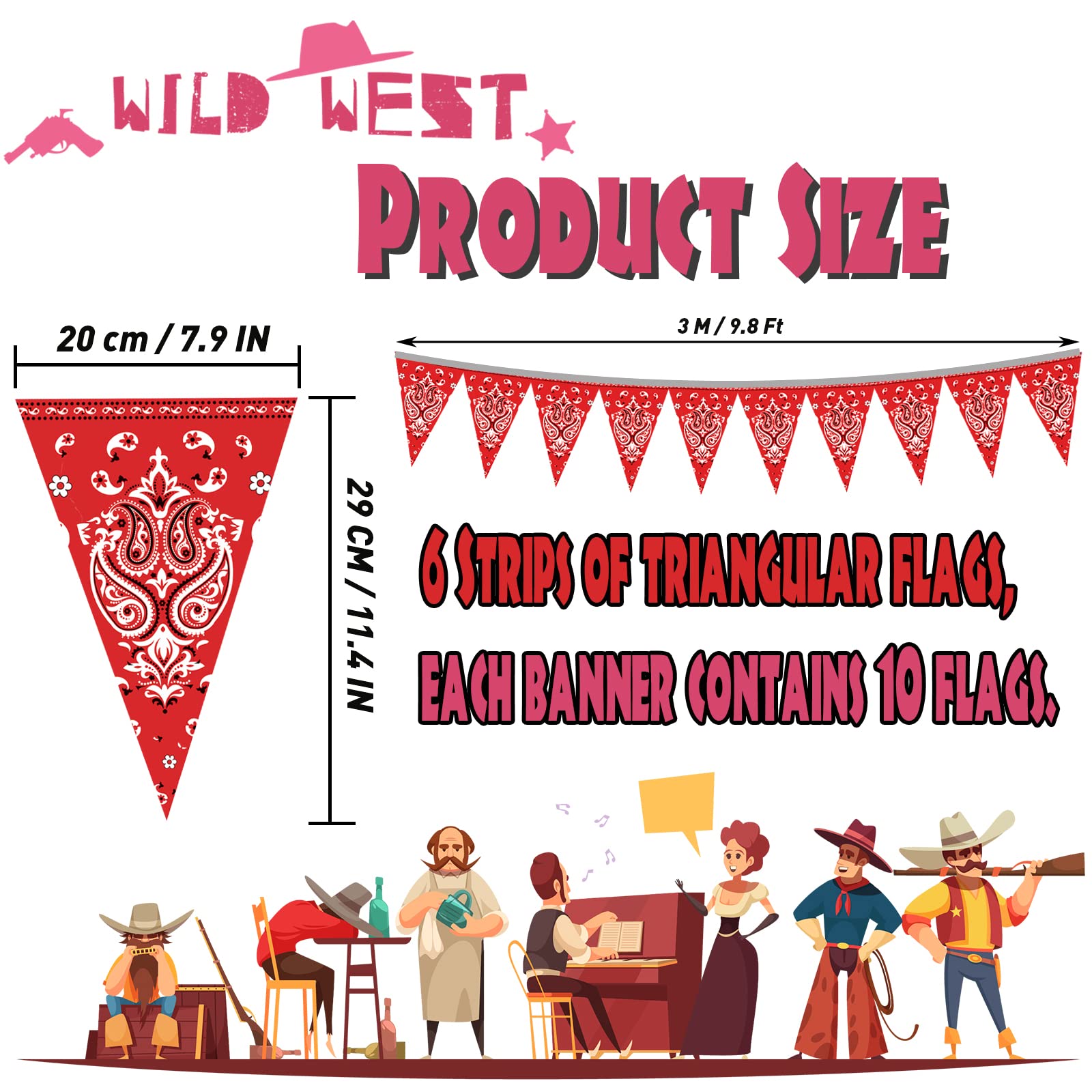 49ft Western Birthday Decorations Pennant Flag Banner Theme Triangle Flags Banner for Party