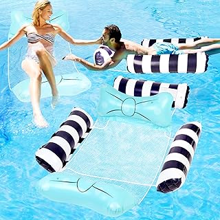 SPTLIFE 2 Pack Pool Floats Adult Size, 4-in-1 Swimming Pool Floats for Adults, Water Pool Floats Hammock, Saddle, Chair, Drifter, Inflatable Pool Floaties with Pump, for Vacation Fun and Rest
