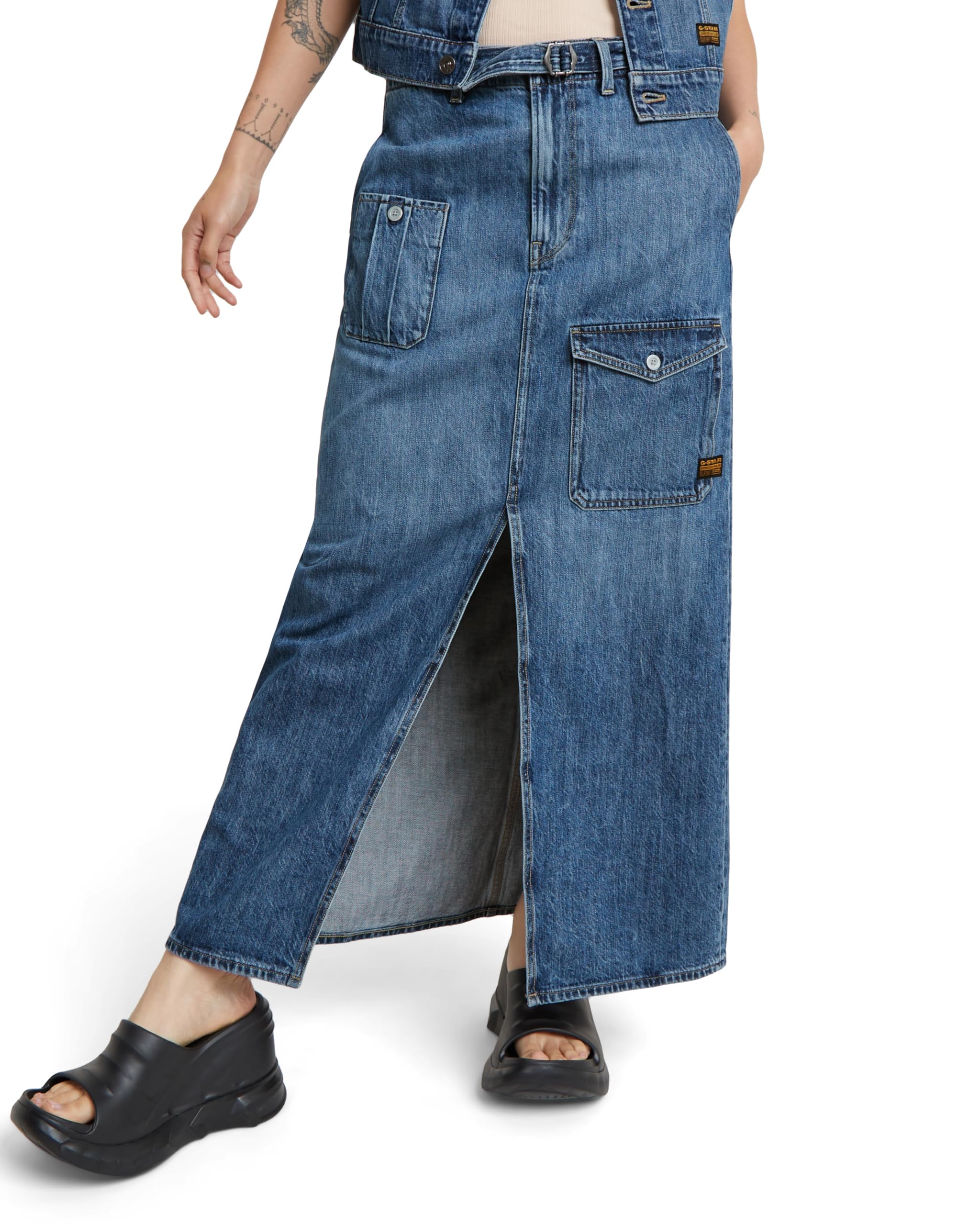 G-Star Women's Belted Cargo Long Skirt , Blue (faded cliffside blue D24886-D536-G326), 31