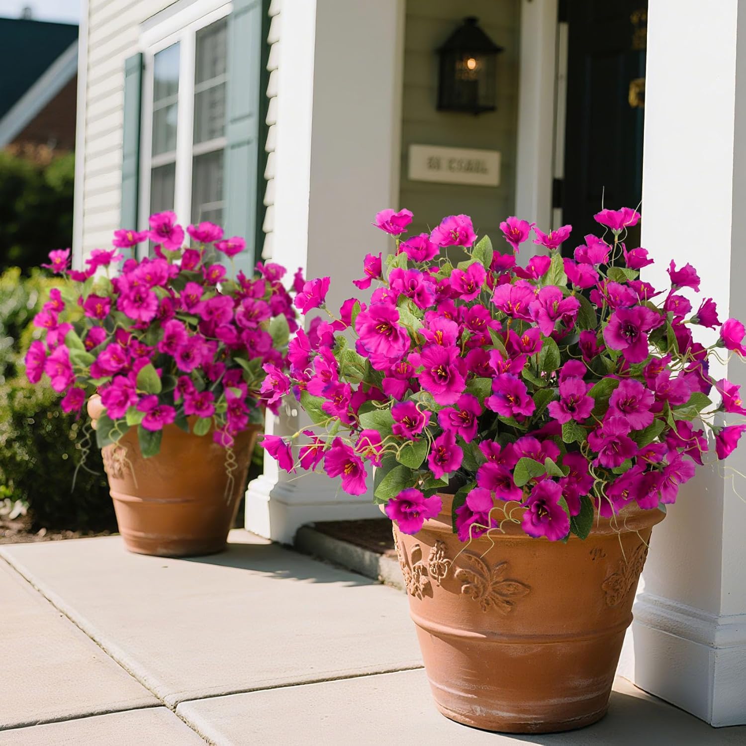 8 Bundles Fake Silk Flowers, Artificial Hibiscus Flowers for Outdoors Realistic UV Resistant Faux Plants for Planters Garden Porch Patio Vase Window Box Home Decoration, Fuchsia - Image 3