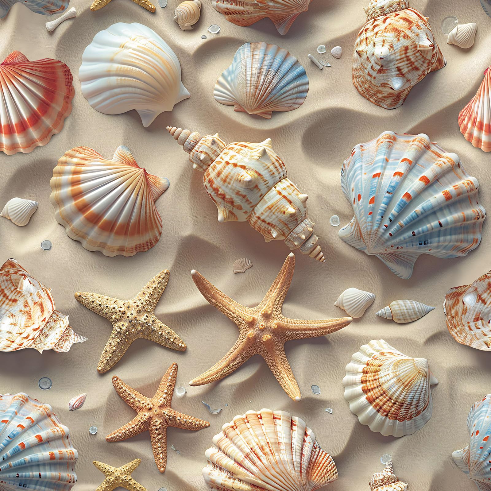 FunStick 44.5CMx9M Coastal Starfish Seashell Peel and Stick Wallpaper Beige Sticky Back Plastic for Bathroom Laundry Room Waterproof Sandy Beach Beige Wallpaper for Living Room Vinyl Wrap Ocean Theme