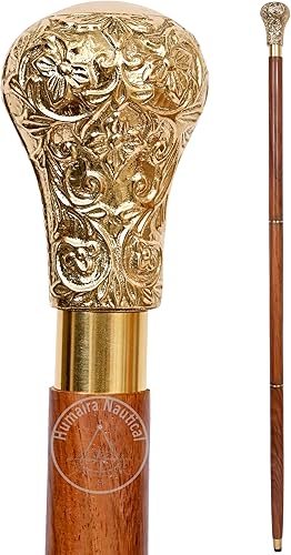 Humaira Nautical Bastón con mango de latón de 37 pulgadas, elegante estilo vintage y aspecto único, decorativo, para caballero, bastones y caña