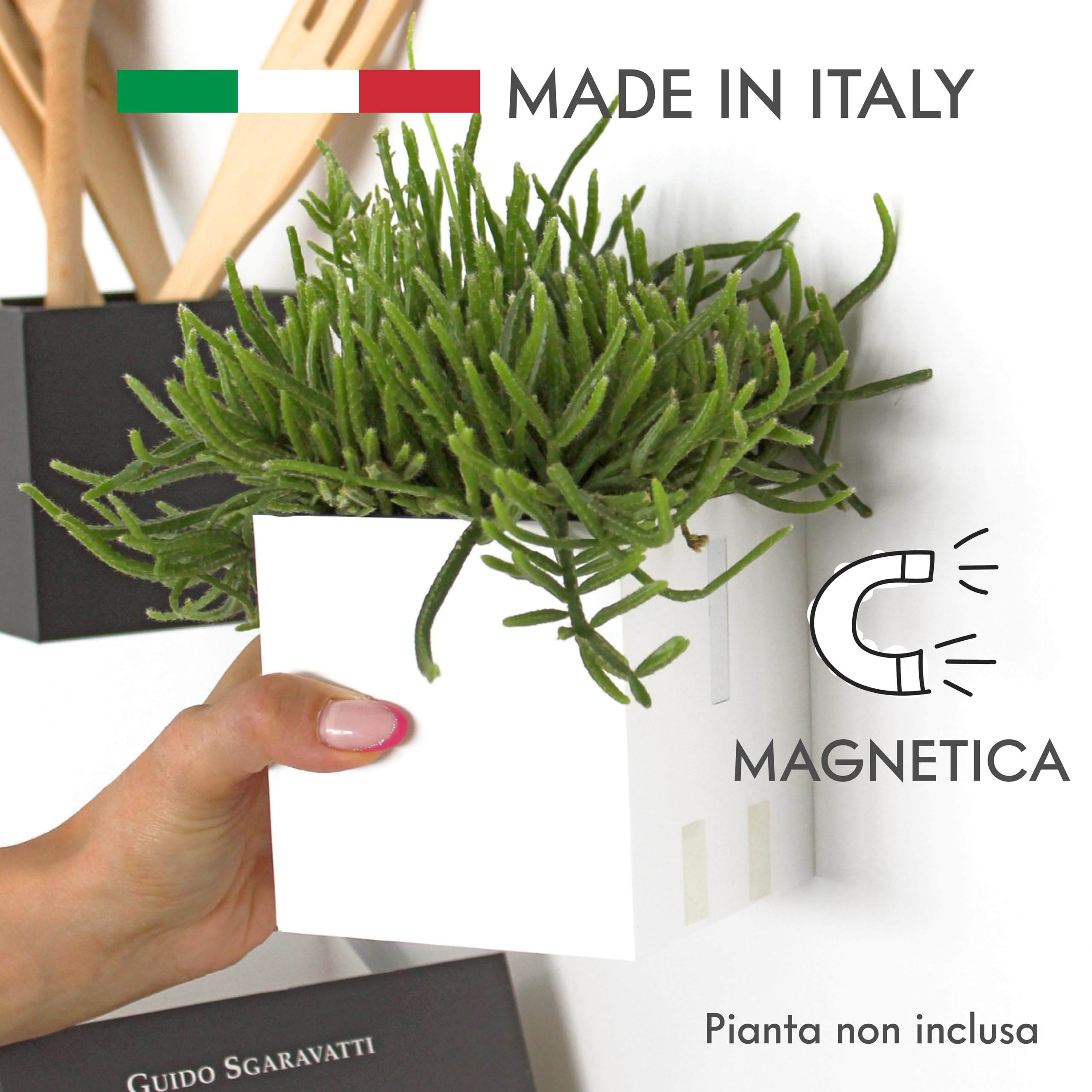 KalaMitica - Cubo Magnetico “Kosmos”, Contenitore Portaoggetti per Lavagna Magnetica e altre Superfici Metalliche - Bianco Laccato con Finitura Opaca - 9,5 x 9,5 x 9,8 cm