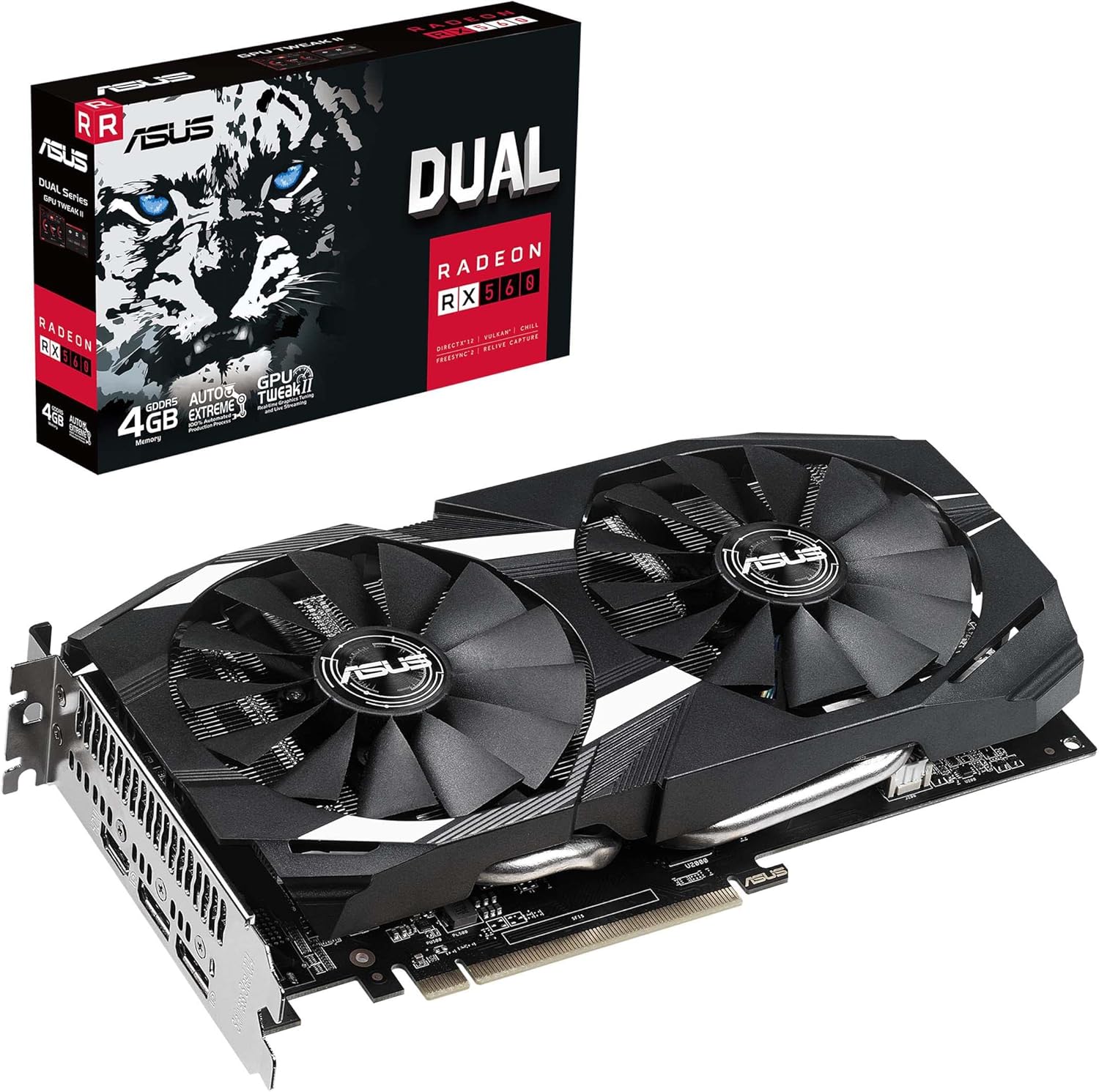 ASUS Dual AMD Radeon RX 560, Scheda Grafica Gaming, 4GB GDDR5, PCIe 3.0, HDMI, DisplayPort, DVI-D, Design Delle Ventole Wind-Blade, Tecnologia Auto-Extreme, Nero