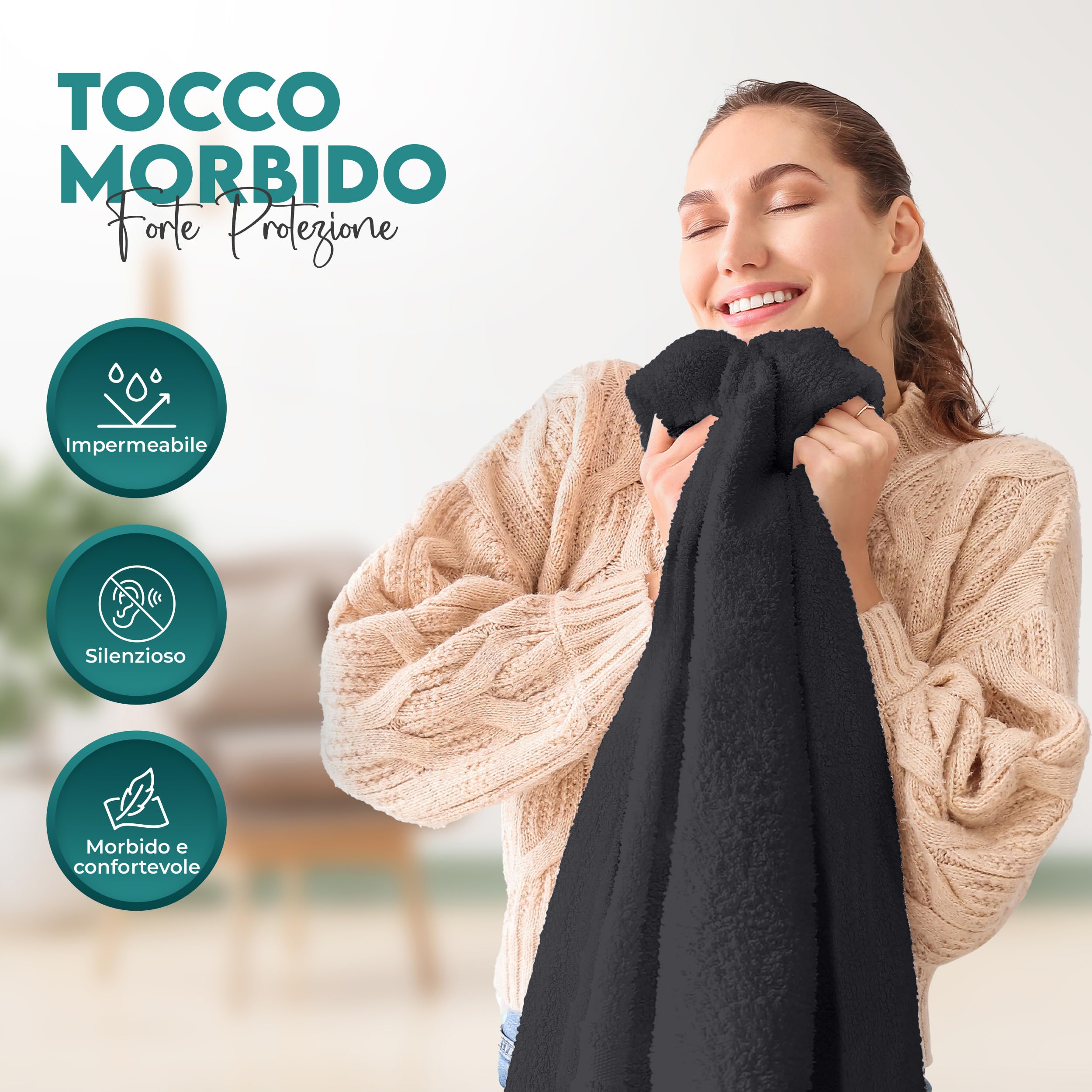 Utopia Bedding Coprimaterasso Matrimoniale Impermeabile 160 x 200 x 30 cm, Certificato OEKO-TEX, Proteggi Materasso, Traspirante, Lavabile, Stile Montato Tutto Intorno Elastico (Nero)