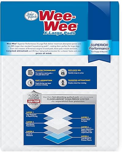 Miniatura 9 de Four Paws Wee-Wee Tapetes entrenadores para perros extragrandes y cachorros, rendimiento superior, 28 x 34 pulgadas (21 unidades)