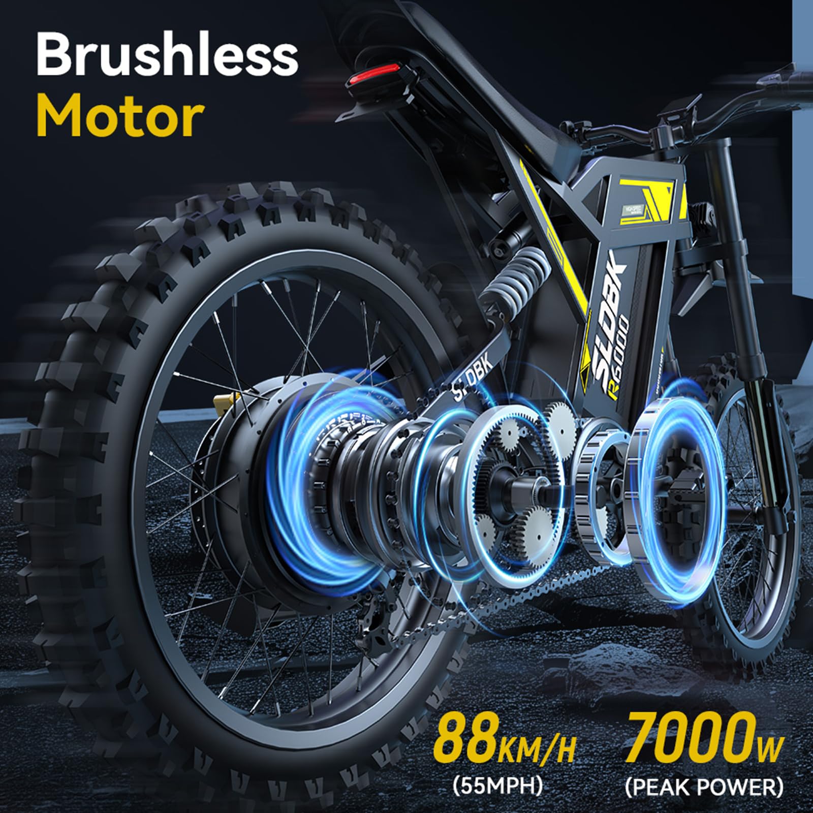 R6000 Vélo électrique Tout-Terrain Adulte, Batterie Amovible 60V 30Ah, Autonomie jusqu'à 75 Miles, Pneus 17", Suspension complète, Freins hydrauliques, Écran LCD, NFC, Shimano 7 Vitesses