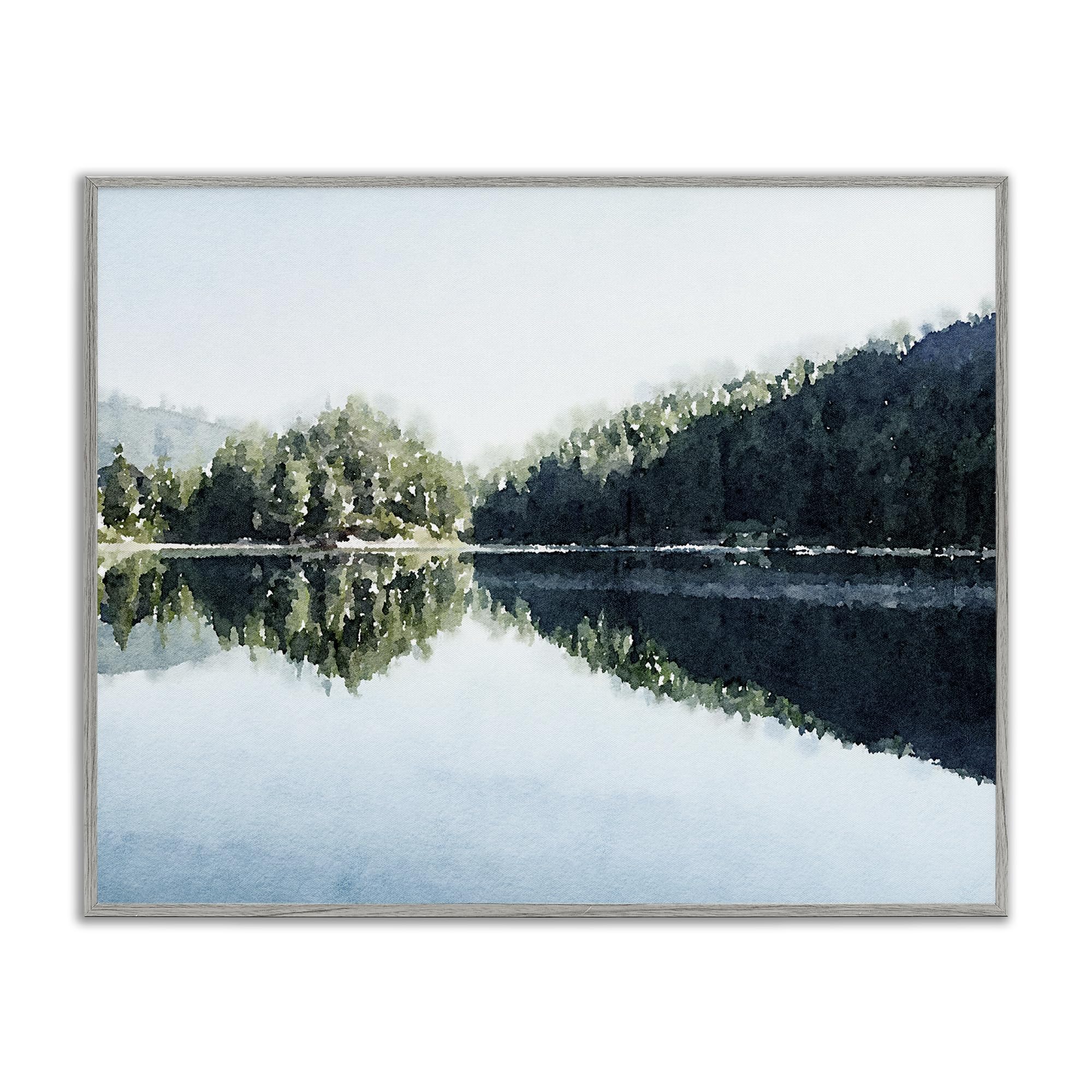 Blue Lake Reflections Landscape Serenity, 24 x 30 Inch Framed Giclée Print