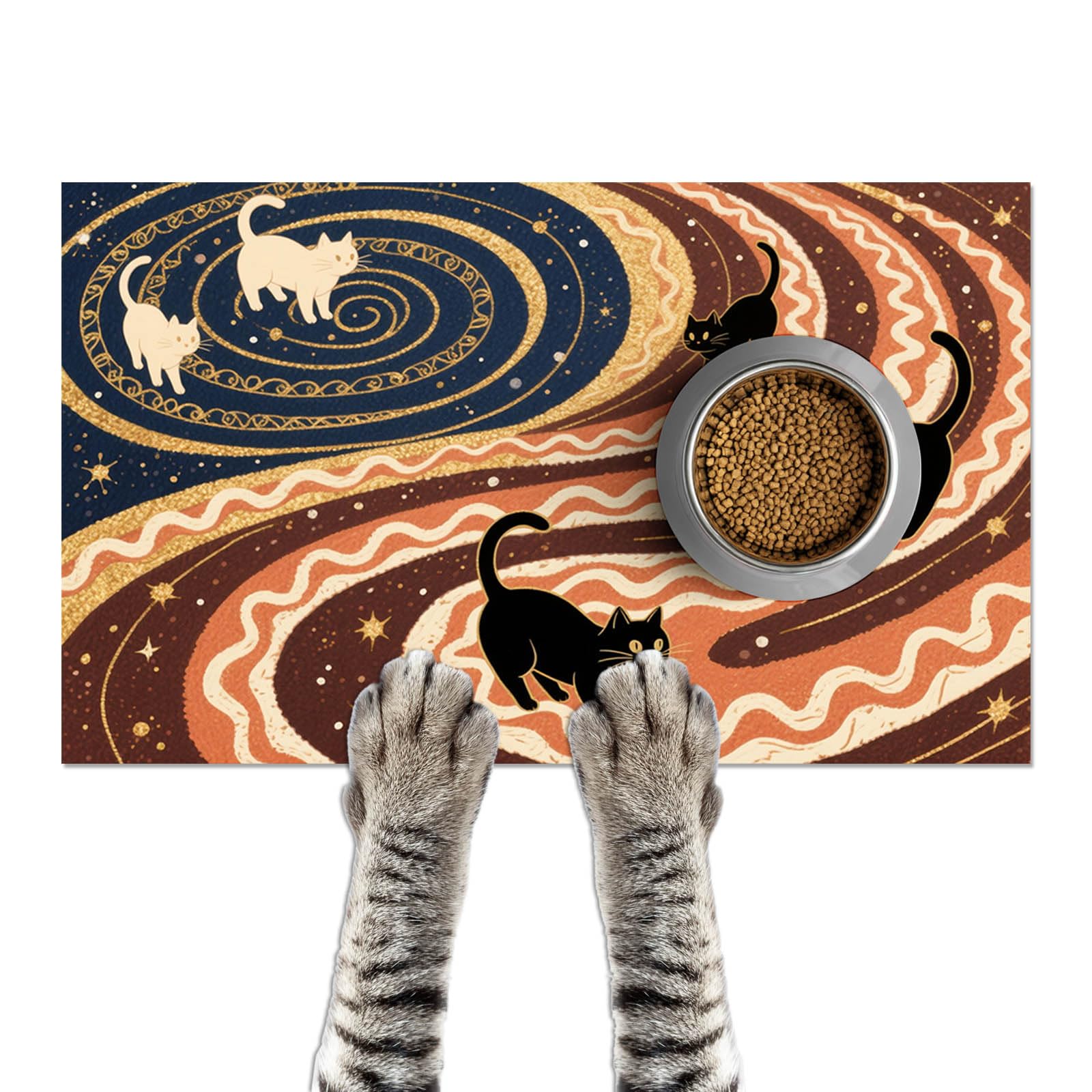 HOMETITUTE Cat Feeding Mat Golden Cat Print Bowl Placemat 20 x 12 Inch