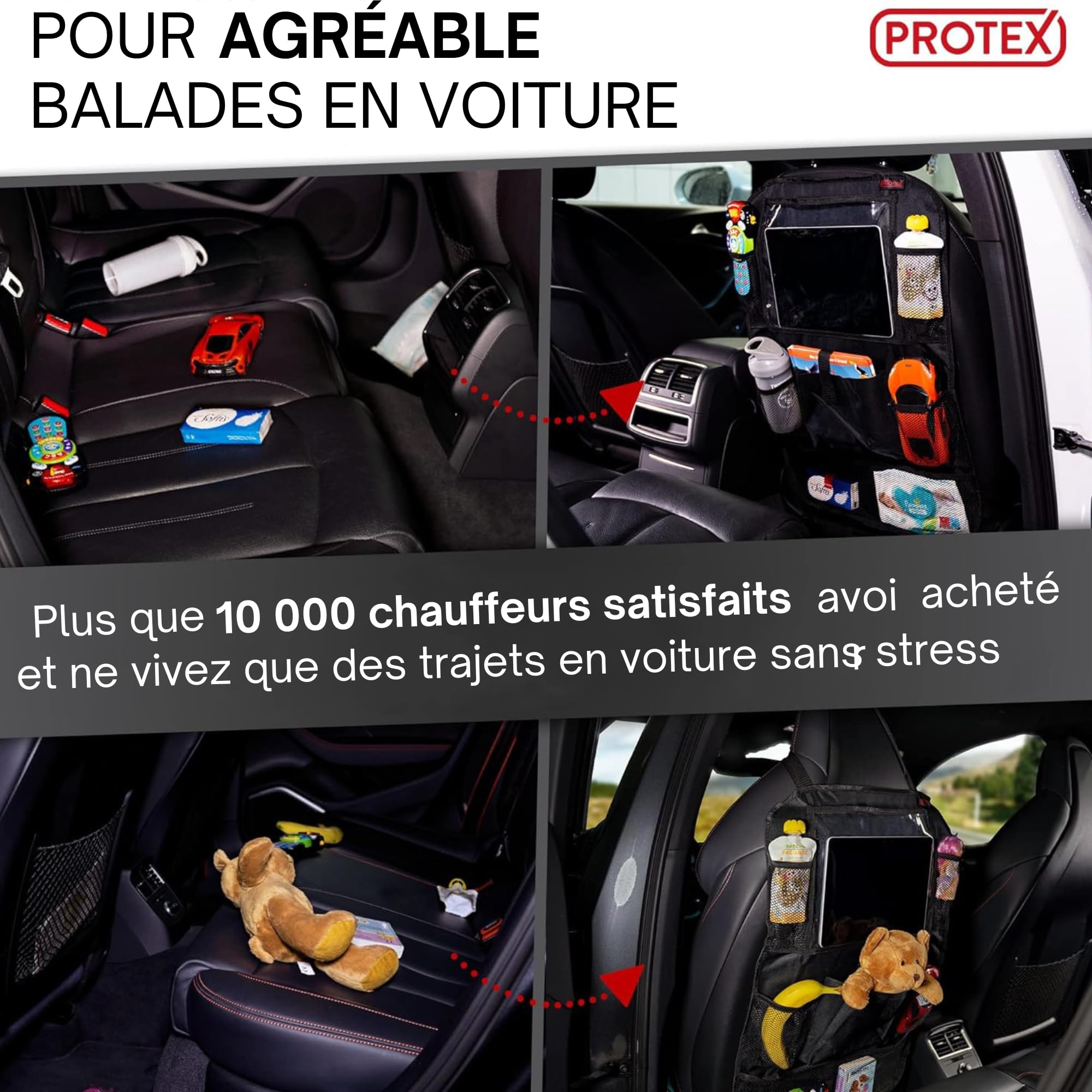 Protection De Dossier Et Tapis De Siège Auto Pour Enfants - Lot De 2 Pièces Imperméables Avec Grand Sac De Rangement - Gris