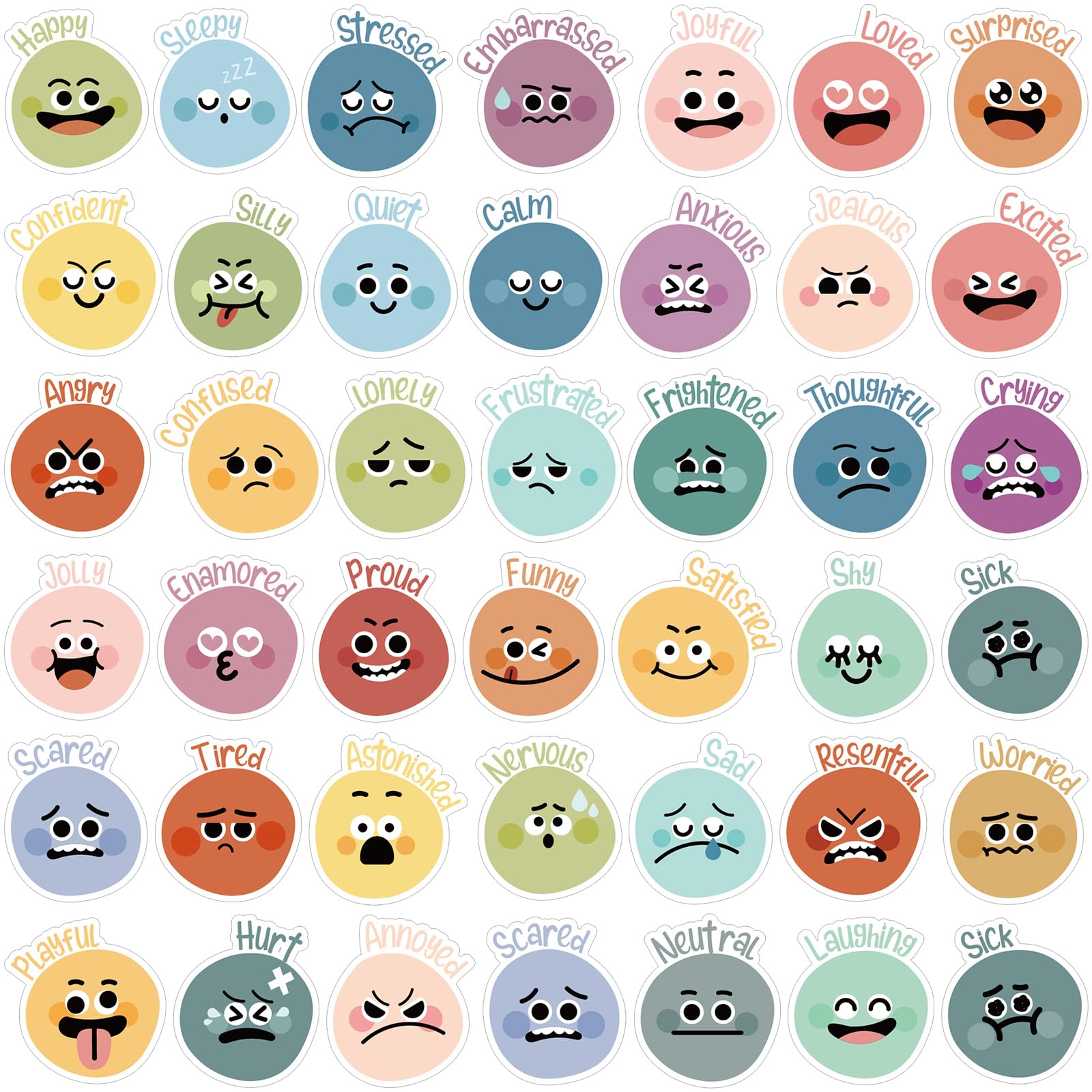 Eersida 800 Pieces Face Emotional Feelings Stickers Funny Mood Stickers for Kids Emotional Support Sticker Mental Health Cute Teachers Reward Sticker for Classroom Home School Supplies(Boho)