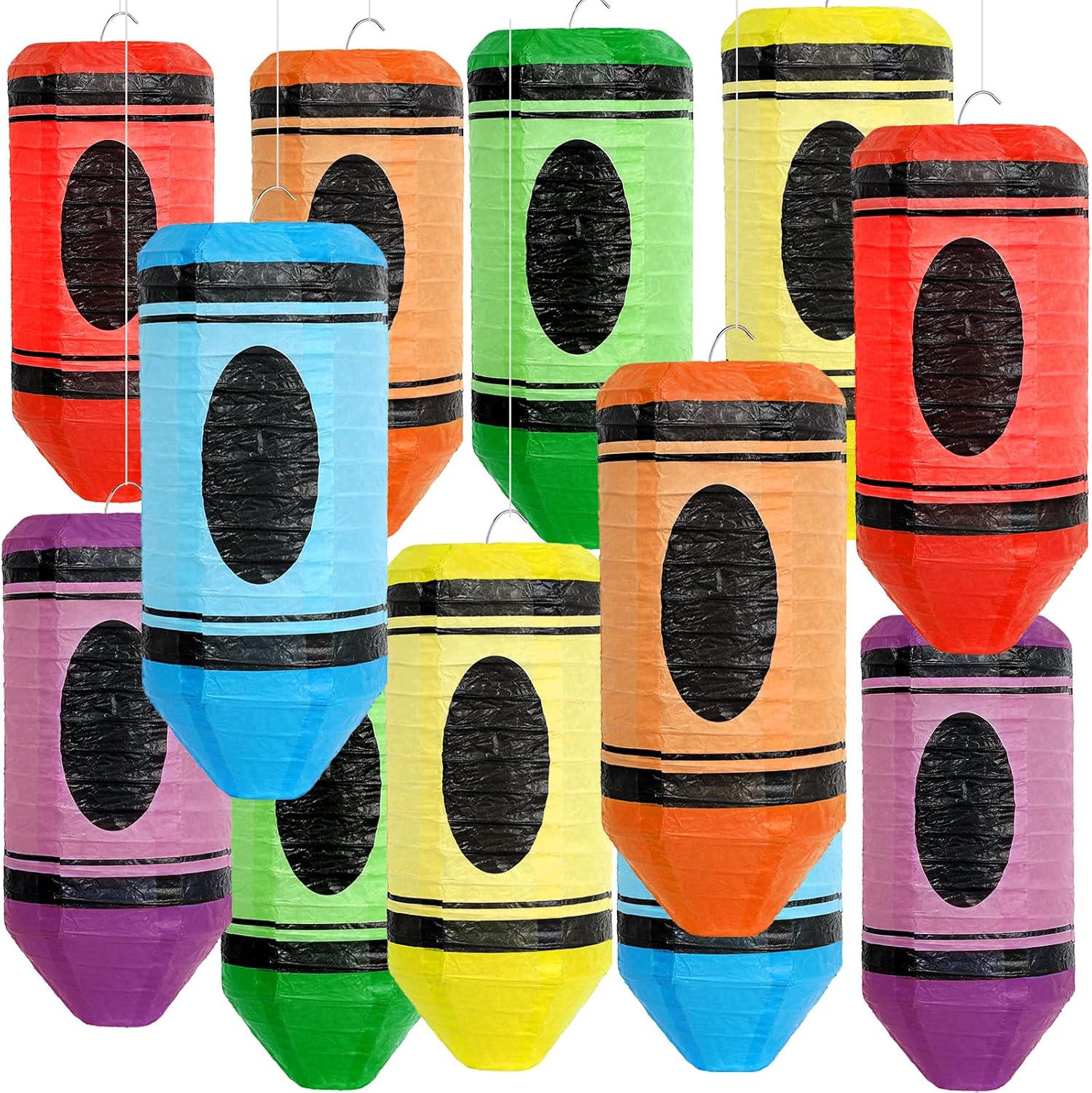 12PCS Colorful Crayon Pencil Hanging Paper Lanterns for Classroom Ceiling Decor Welcome Back to School Hanging Decorations Crayon Ceiling Ornaments for Classroom First Day of School Party Supplies