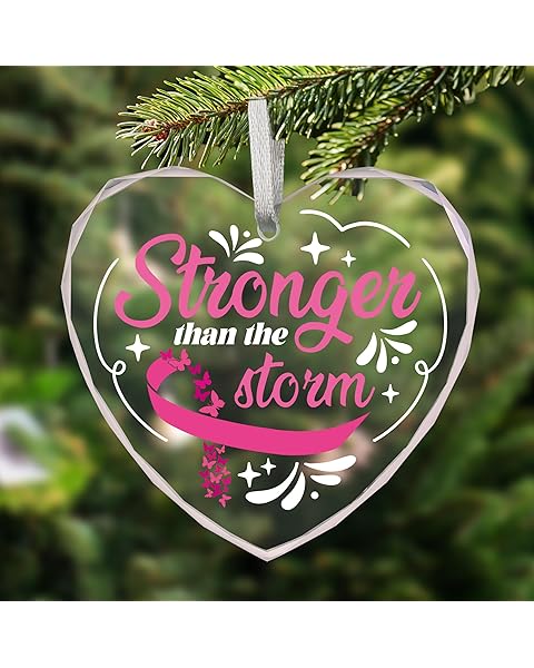 Breast Cancer Gift for Women, Breast Cancer Christmas Ornaments Pink Heart Hanging,...