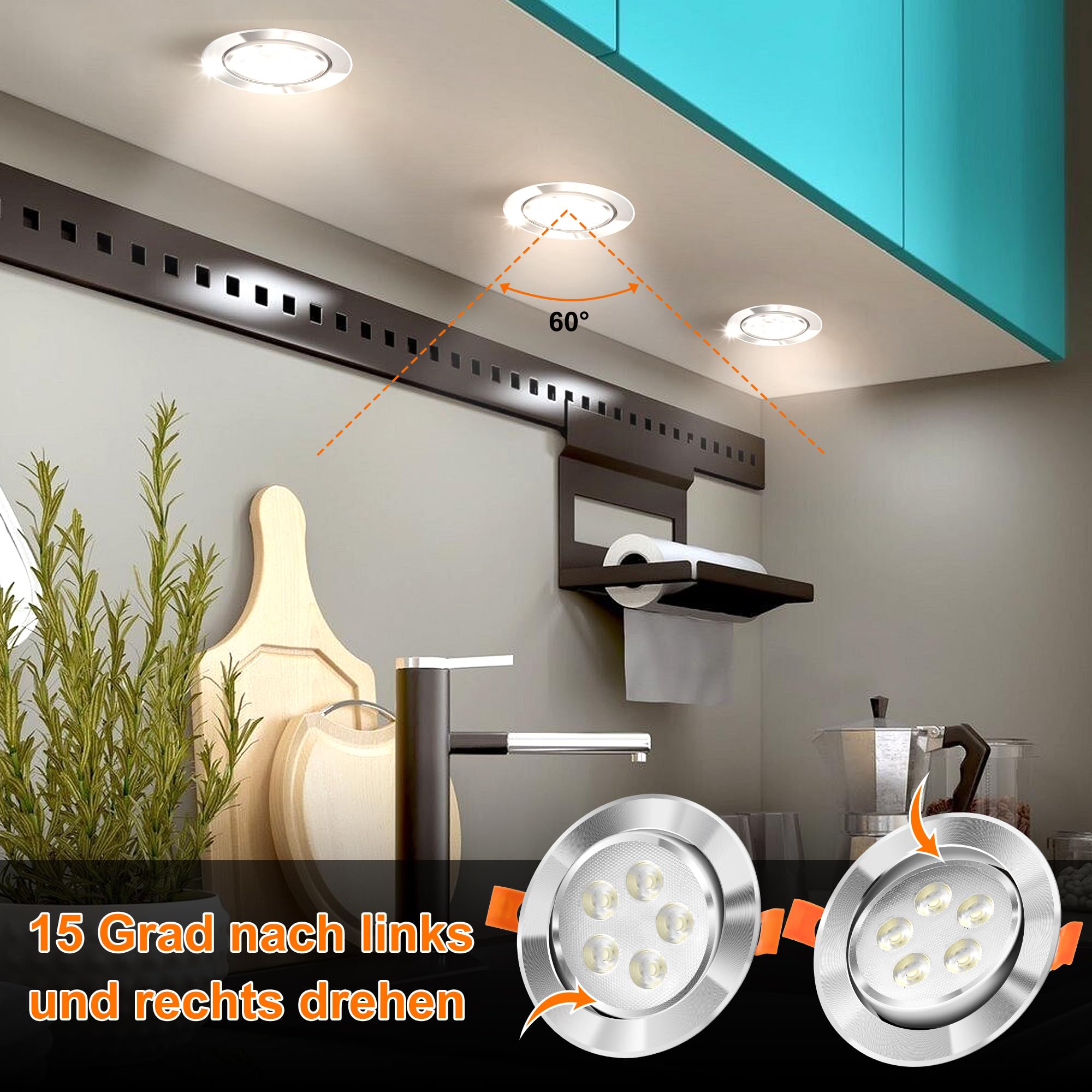 LED Einbaustrahler 230V, 10er Set 5W Kaltweiß 85-95mm Lochmass | Einbauspots Schwenkbar, Deckenspots Einbauleuchten, led spots flach für Badezimmer Wohnzimme