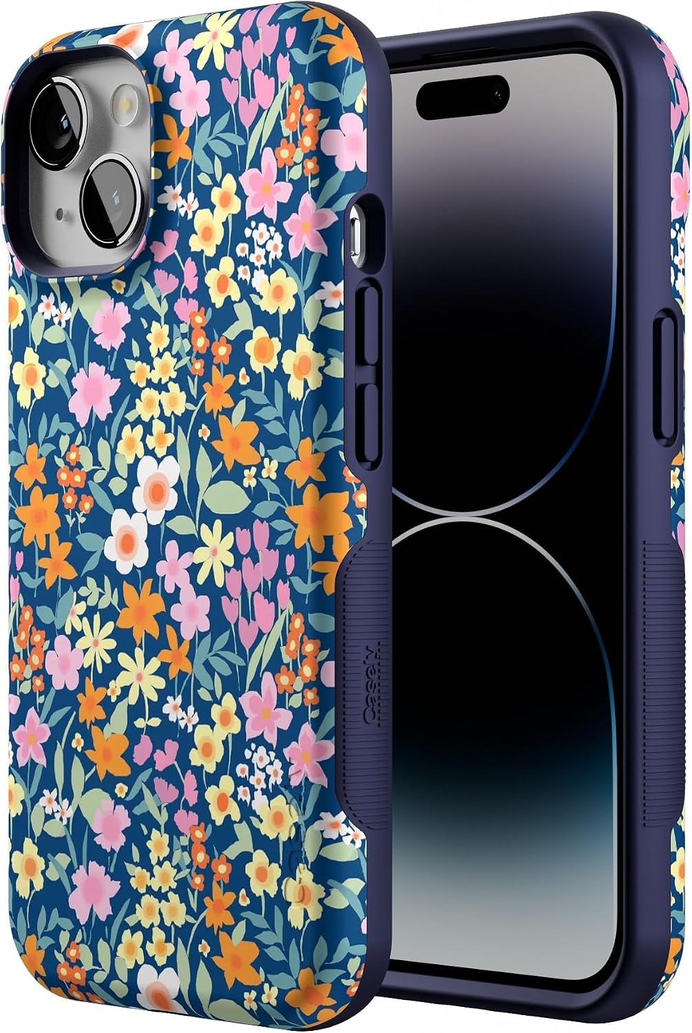 Casely iPhone 14 Case | Full Bloom | Navy Floral | Bold Protective Design | Compatible with MagSafe