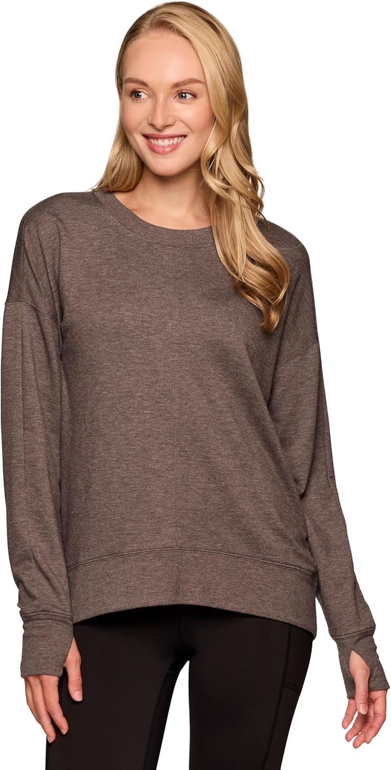 RBX Active Women’s Yoga Top Lightweight French Terry Sweatshirt with Thumbholes, Dolman Sweater for Women