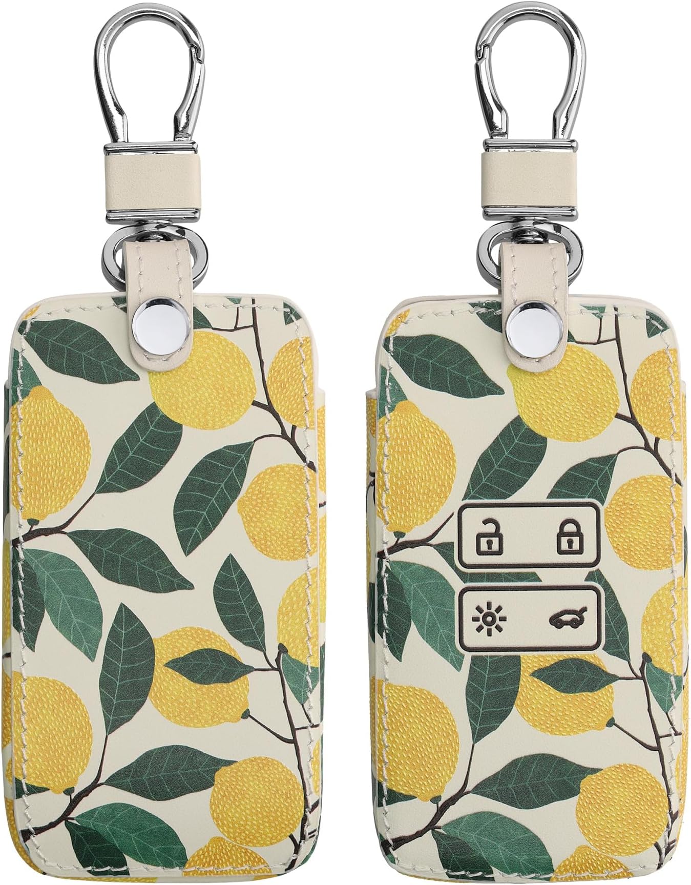 kwmobile Key Cover Compatible with Renault 4 Button Car Key Smart Key (only Keyless Go) - Faux Leather - Lemons Yellow/Green/Beige