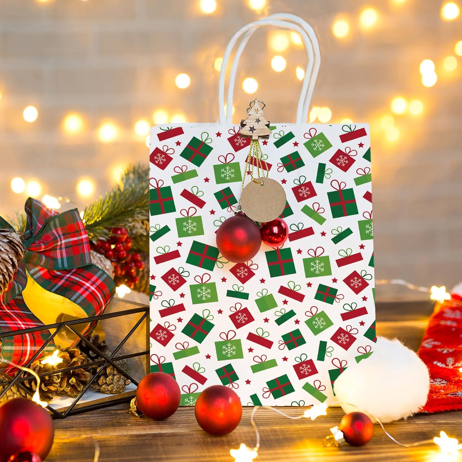 Kihraw Christmas Kraft Gift Bags with Handles, Medium Paper Goody Gift Treat Candy Bags for Holiday New Year Party Favors Supplies for Xmas Decor Supplies Classrooms Party Favors - Image 3