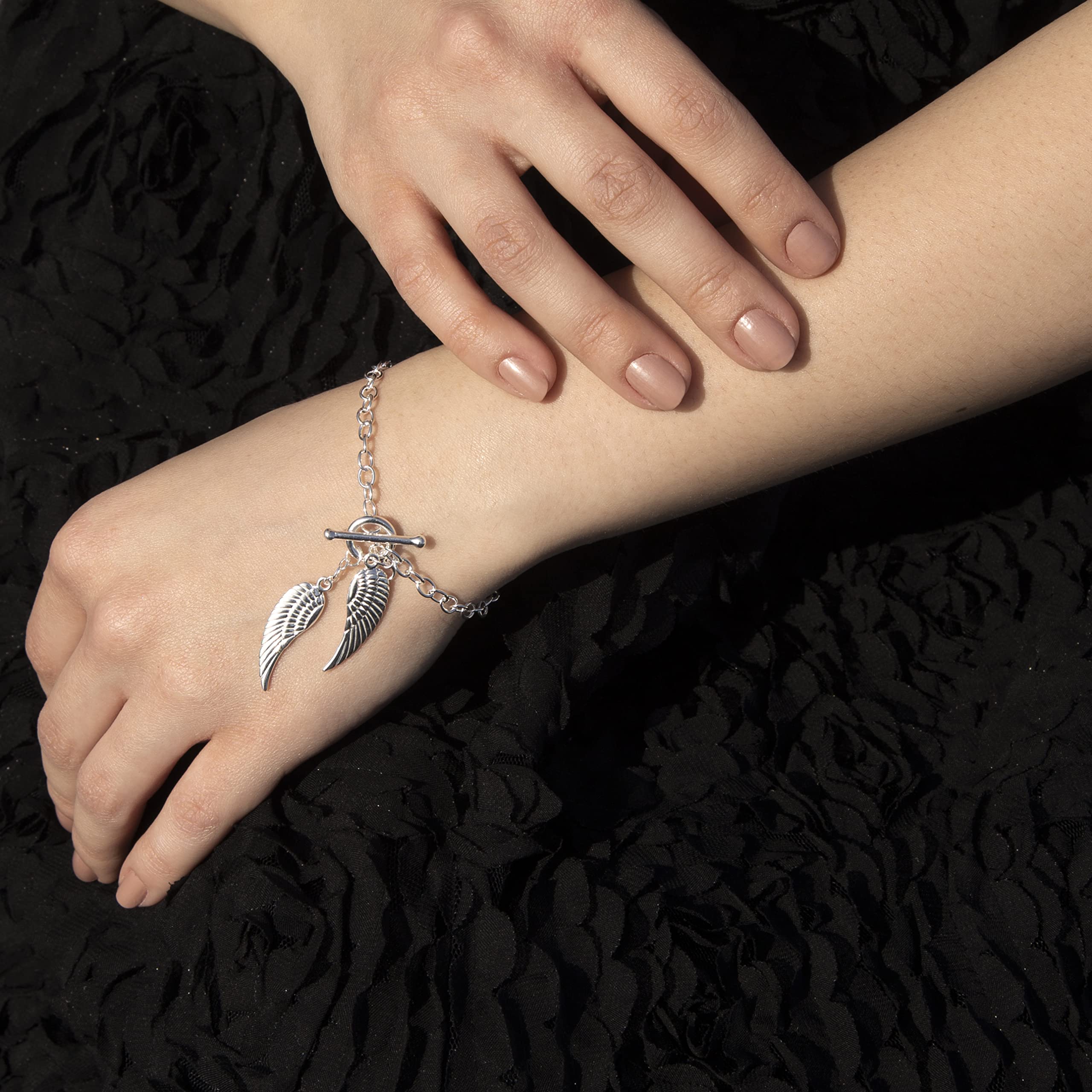 Tuscany Silver Bracciale da Donna in Argento Sterling con Charm Ali d’Angelo e T-Bar da 19 cm/7.5"