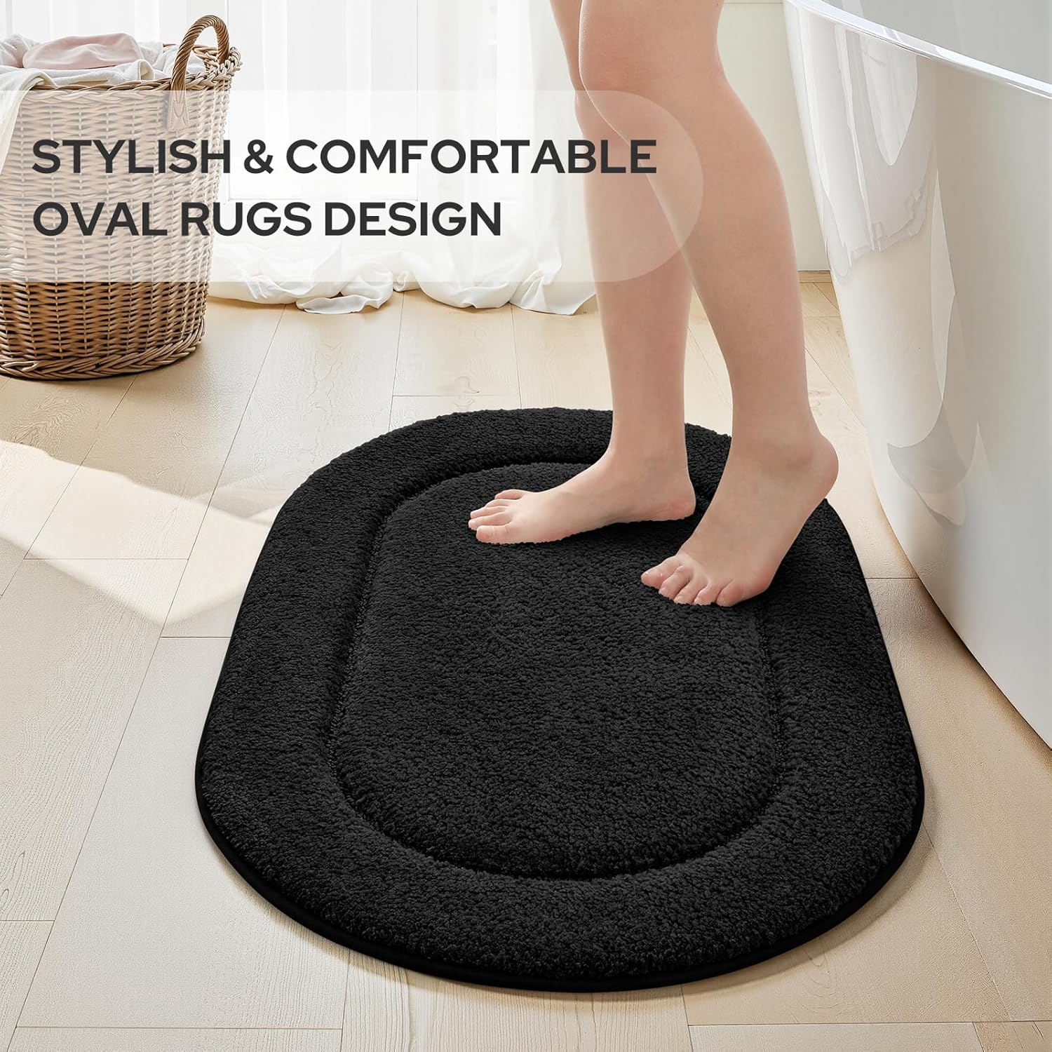 HOMEIDEAS Bathroom Rugs Sets 2 Piece, Small Bathroom Rugs, Soft, Absorbent Microfiber Mats, Machine Washable Bath Mats for Shower Room, Bathtub, Kitchen (20" x 32" + 16" x 24", Black)
