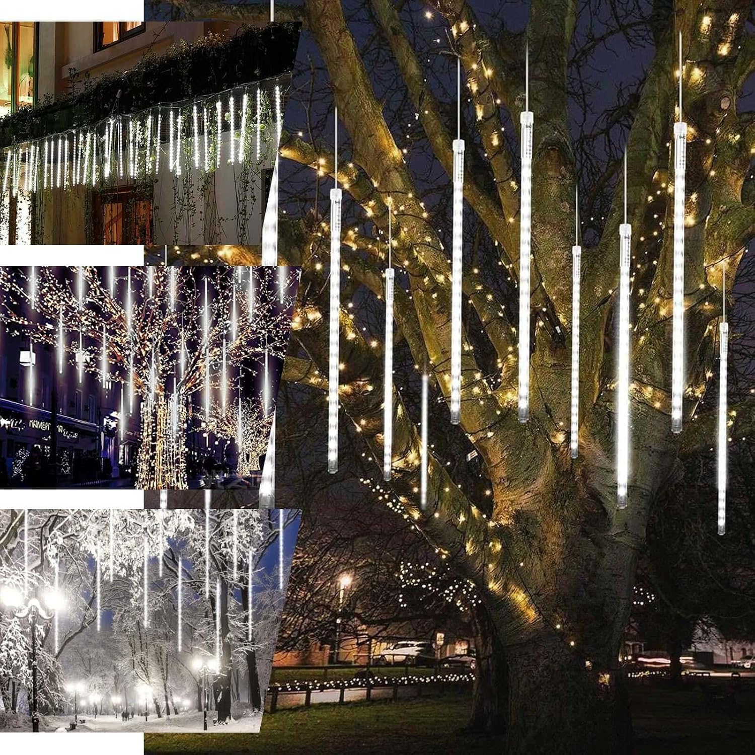 Efavormart 8 Tubes - 12" Clear 136 LED Tube Waterproof Icicle Snow Falling Raindrop Meteor Shower Rain Light String Lights