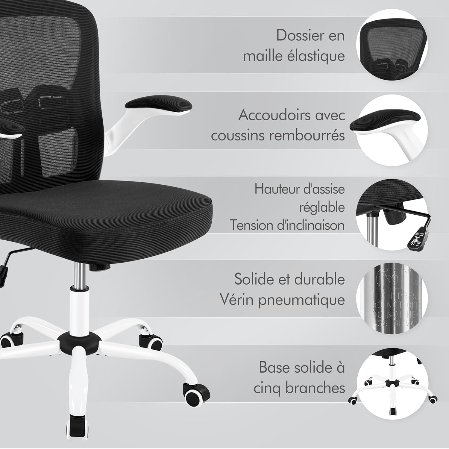 Diagram showing adjustable features of the Yaheetech Office Chair