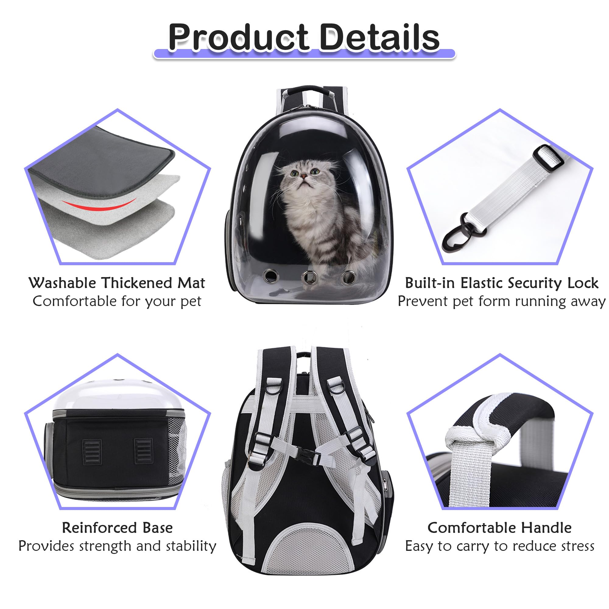 XZKING Expandable Cat Backpack Carrier Bubble for Large Cats 20 lbs, Airline Approved Pet Carrier Backpack for Small Dogs Kitten - image 5