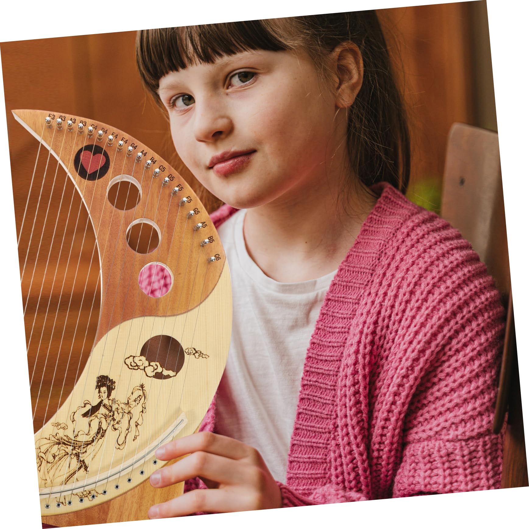 Mikinona Retro Massivholz Harfe mit 19 Metallsaiten aus Zedernholz Leicht und Tragbar für Kinder und Anfänger als Musikinstrument Zufällige Farbe